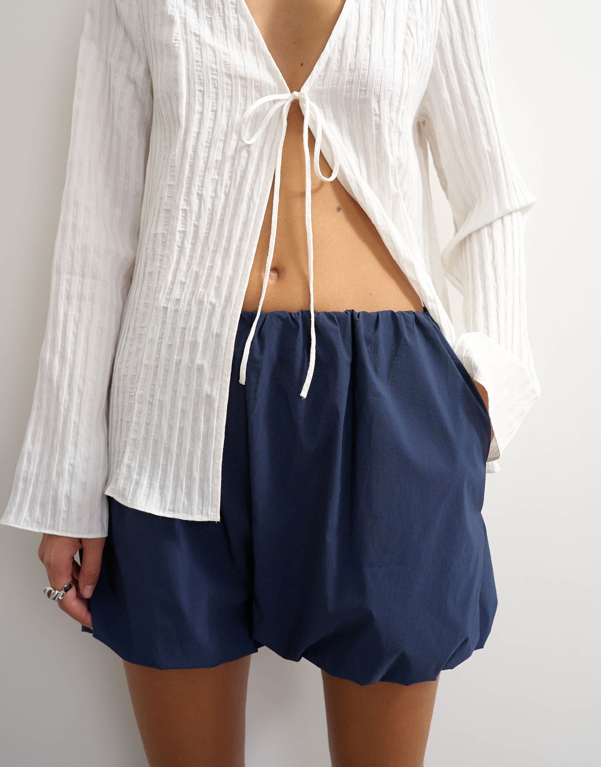 Topshop techy bubble hem shorts in navy