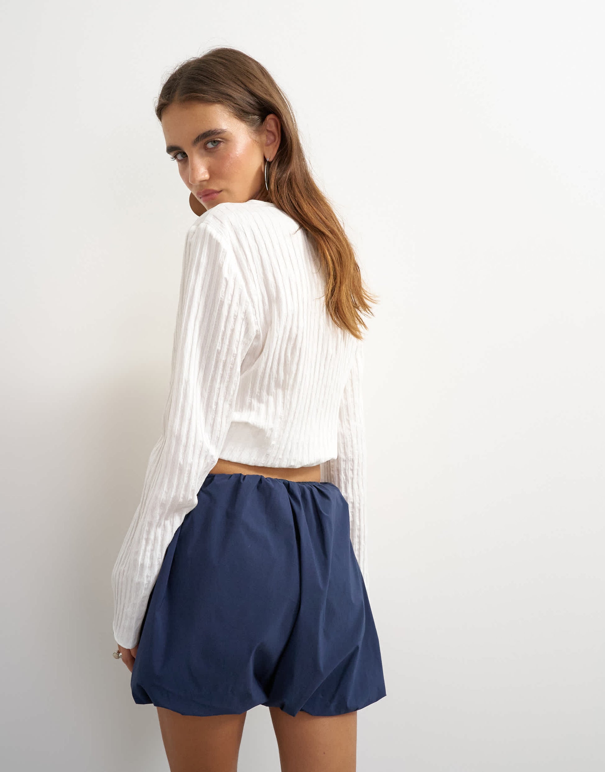 Topshop techy bubble hem shorts in navy