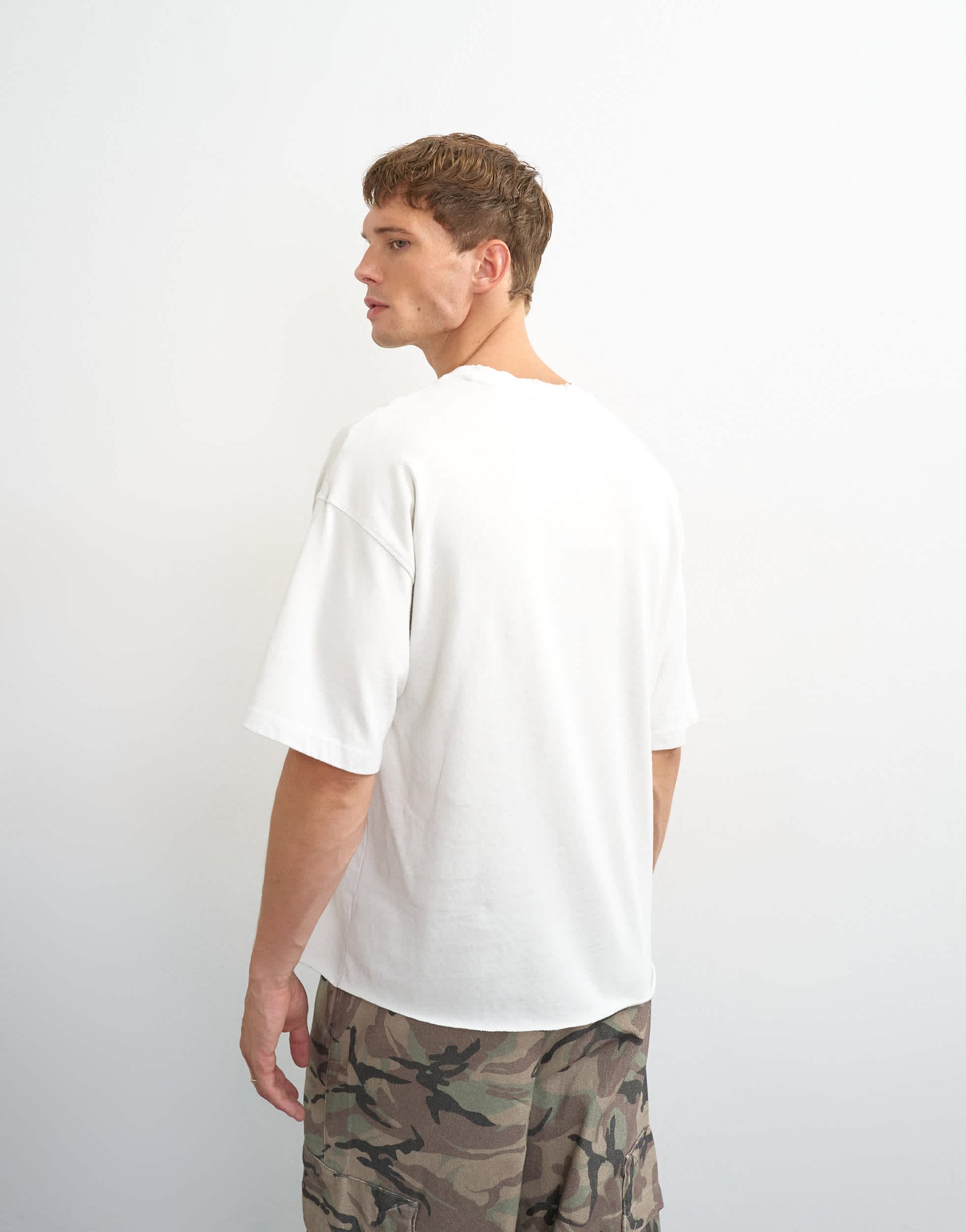 Topman relaxed crop fit vintage rays print t-shirt with distressing in ecru