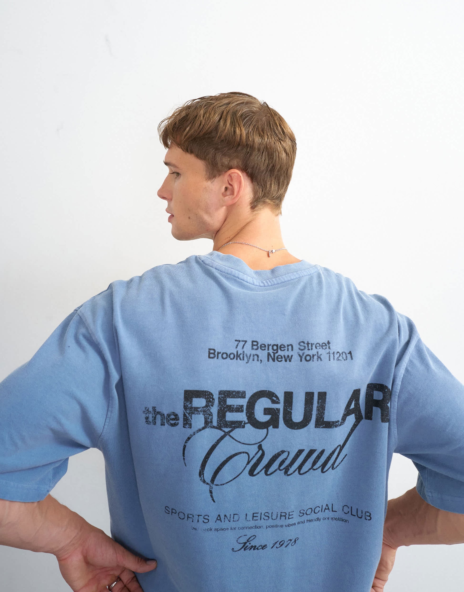 Topman relaxed fit front and back social club print t-shirt in blue