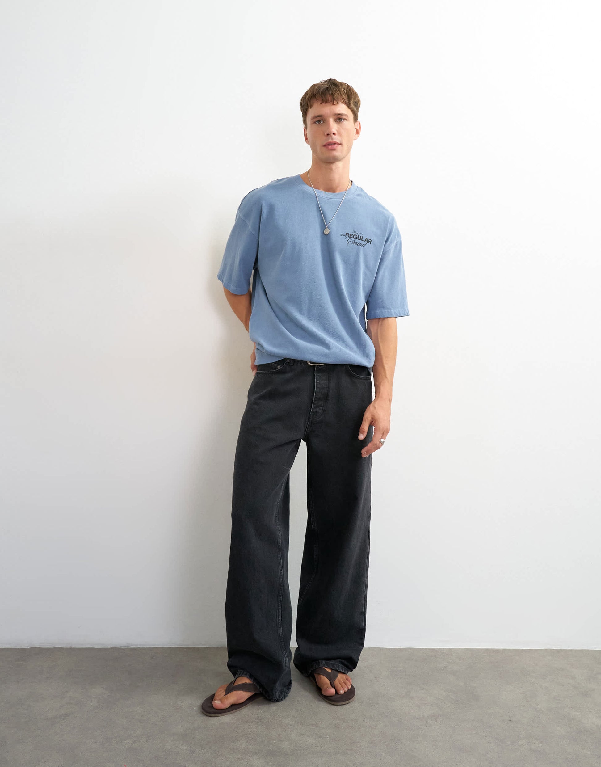 Topman relaxed fit front and back social club print t-shirt in blue