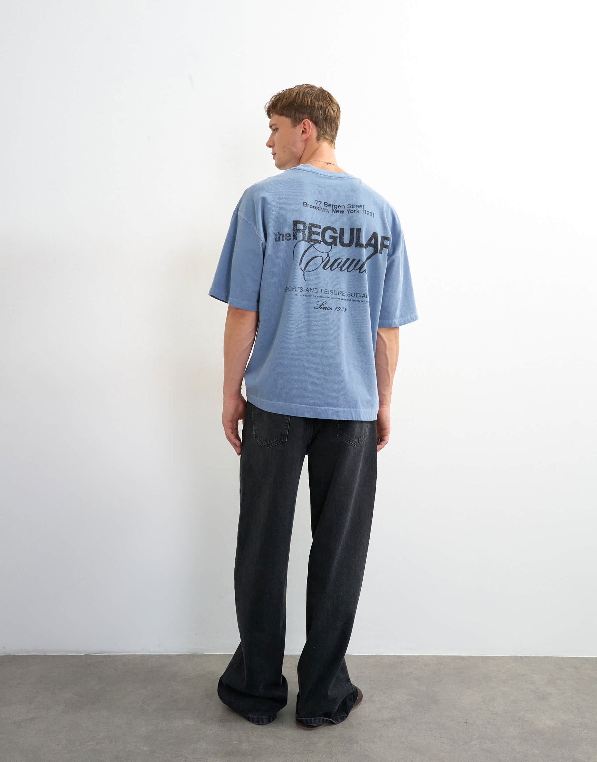 Topman relaxed fit front and back social club print t-shirt in blue