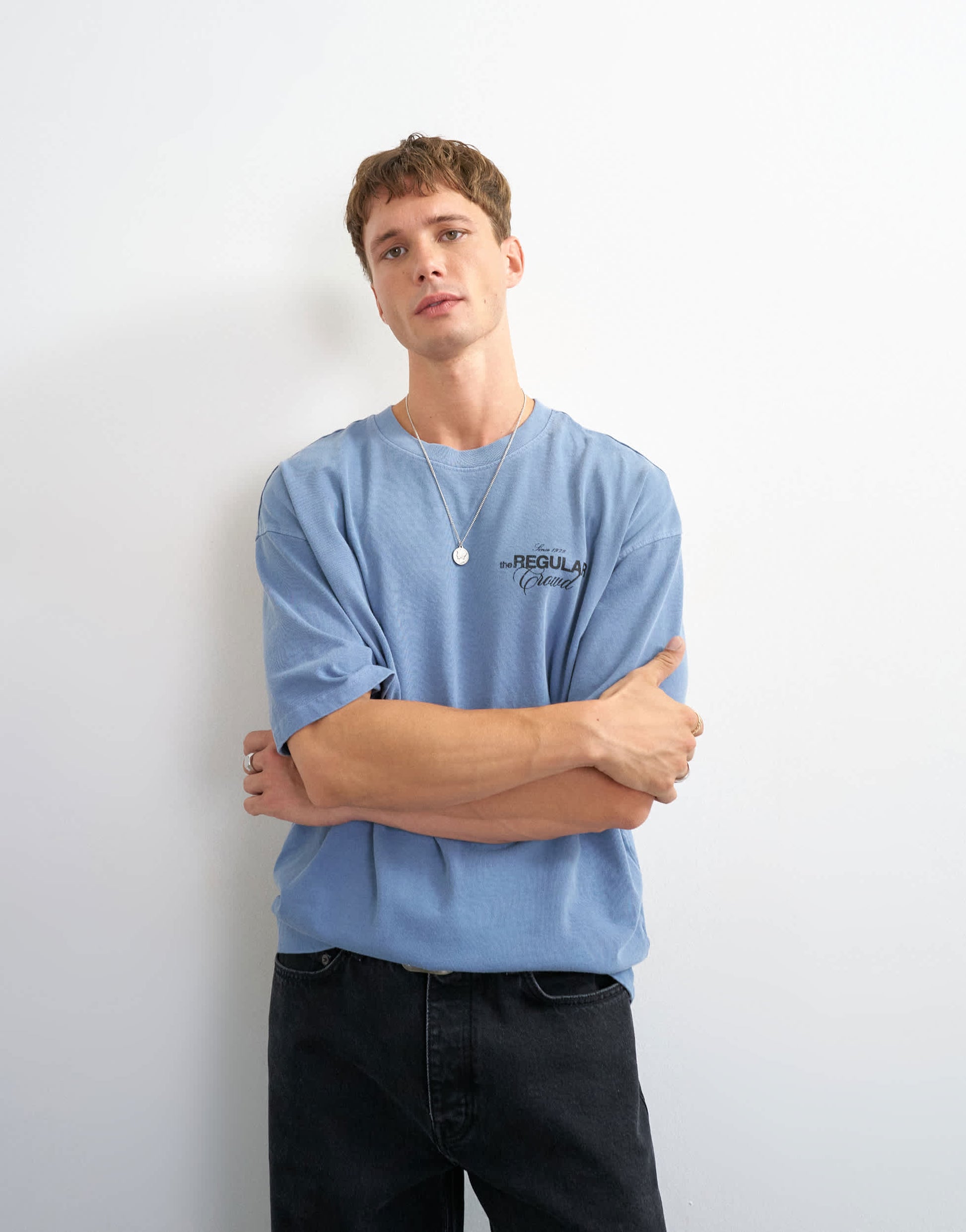 Topman relaxed fit front and back social club print t-shirt in blue