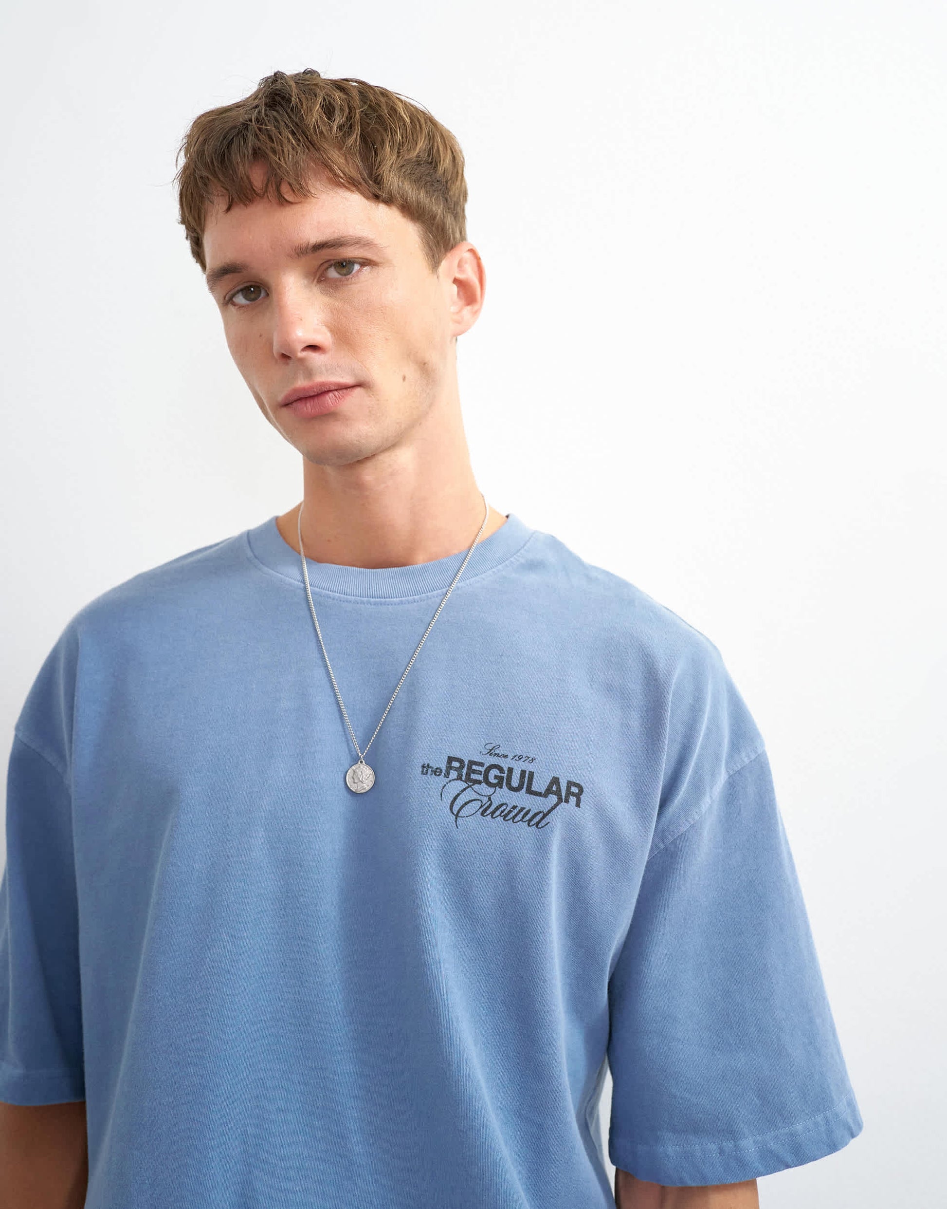 Topman relaxed fit front and back social club print t-shirt in blue
