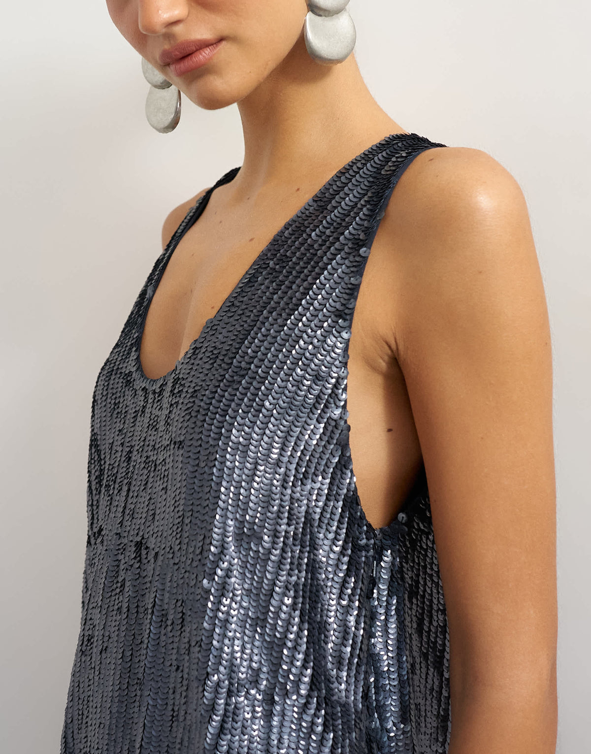 Topshop premium sequin embellished low scoop mini dress with contrast deep in gunmetal and peach