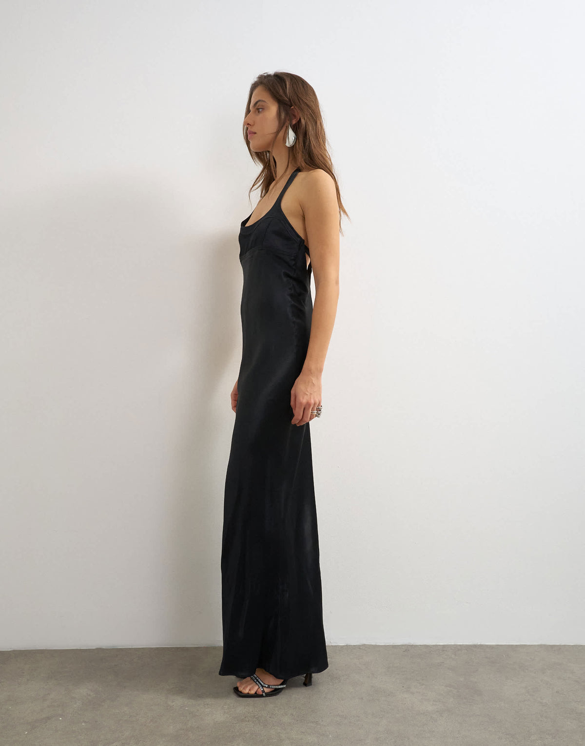 Topshop satin scoop neck maxi dress with stitch detailing in black