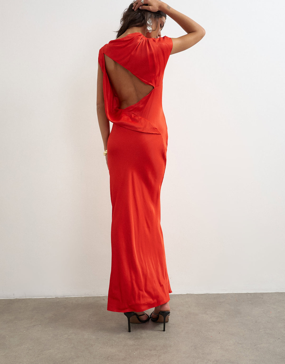 Topshop satin grown on neck tuck side maxi dress with open back in deep red