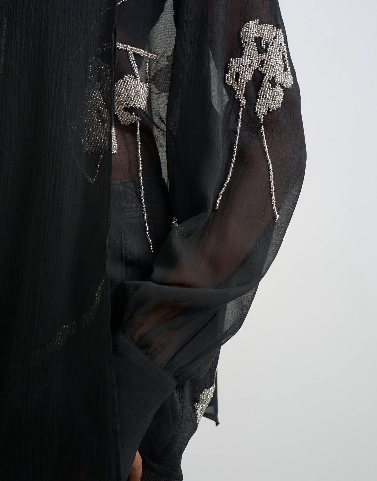 Topshop premium embellished chiffon scarf detail top in black