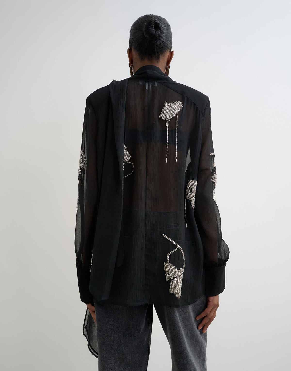 Topshop premium embellished chiffon scarf detail top in black