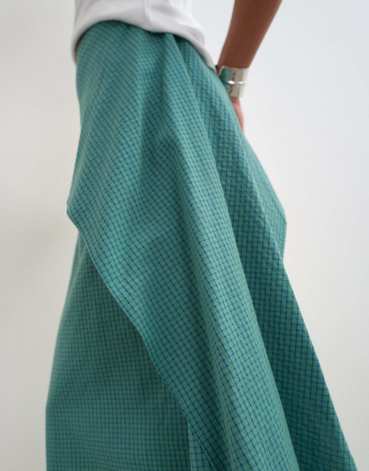 Topshop drape detail maxi skirt in green and blue check