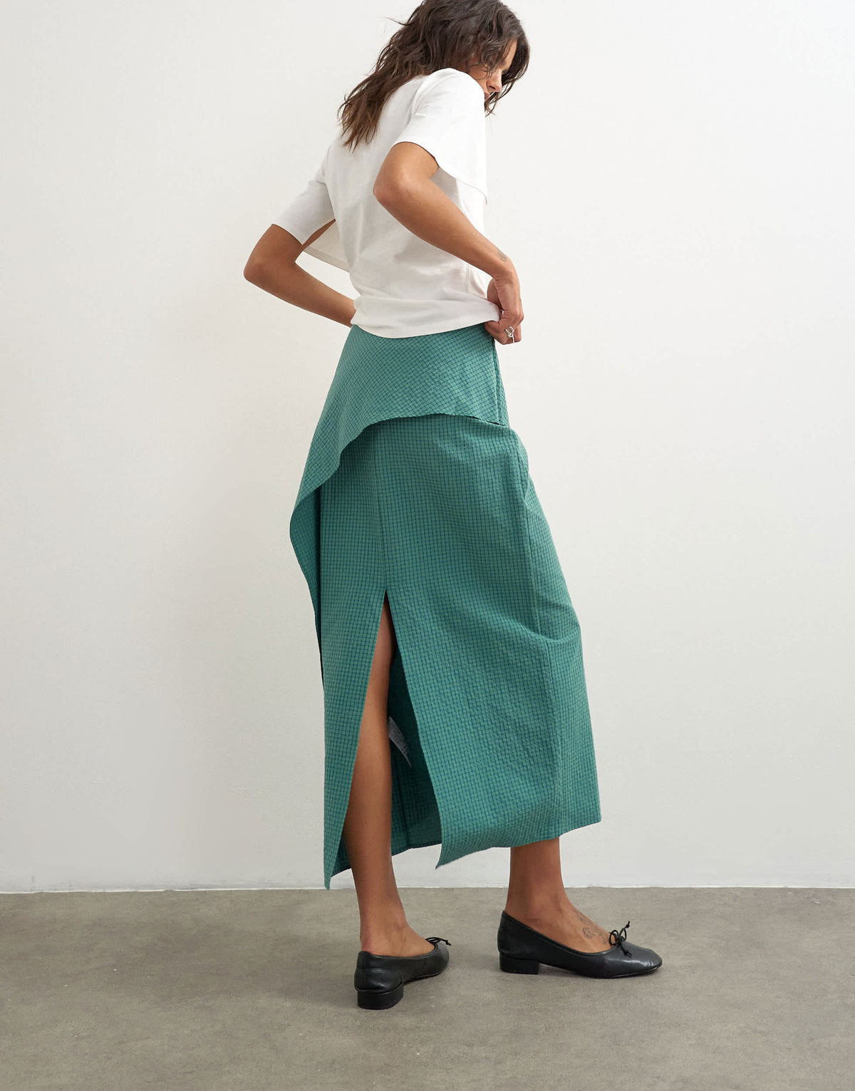 Topshop drape detail maxi skirt in green and blue check