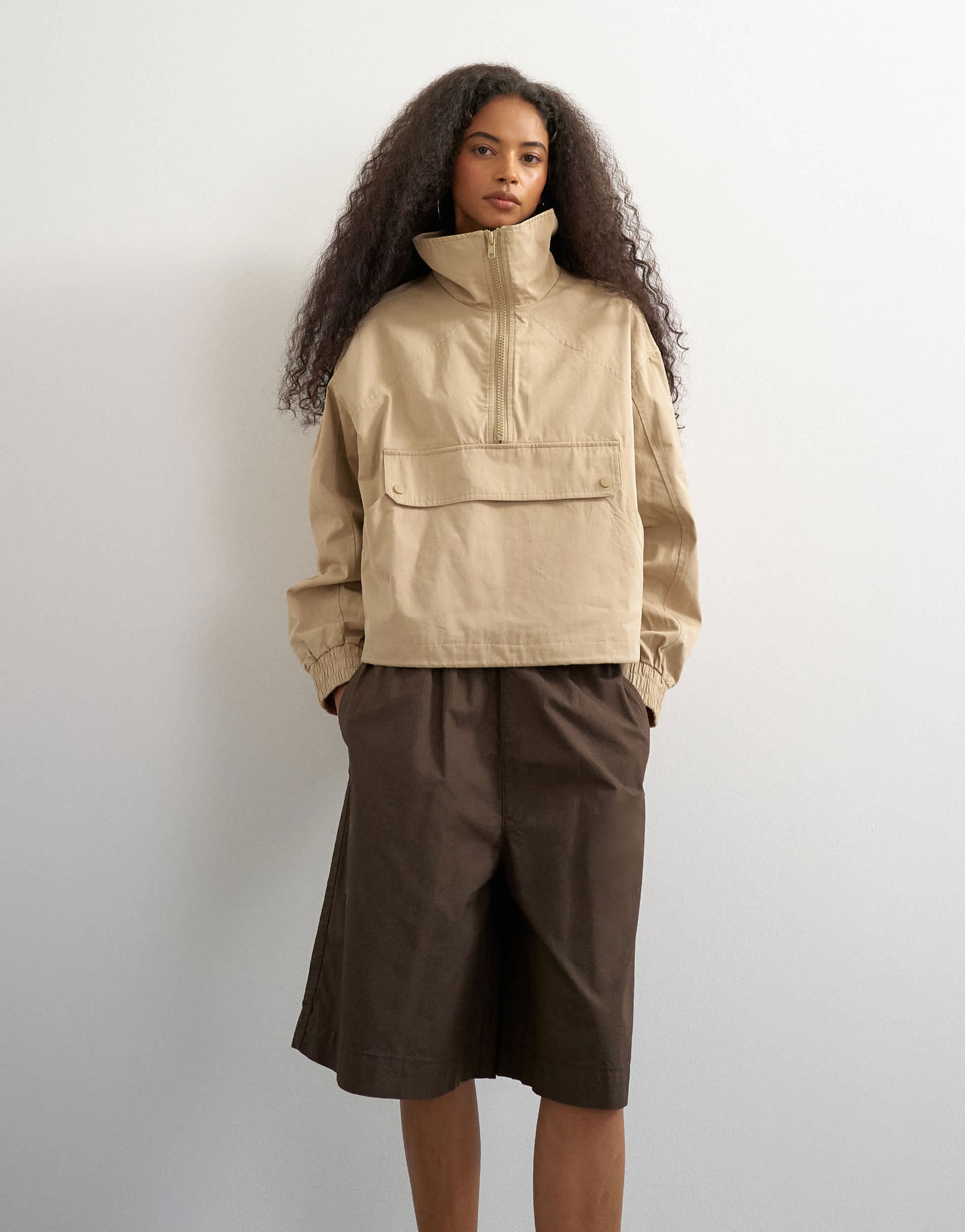 Topshop ripstop short with toggle detail in brown
