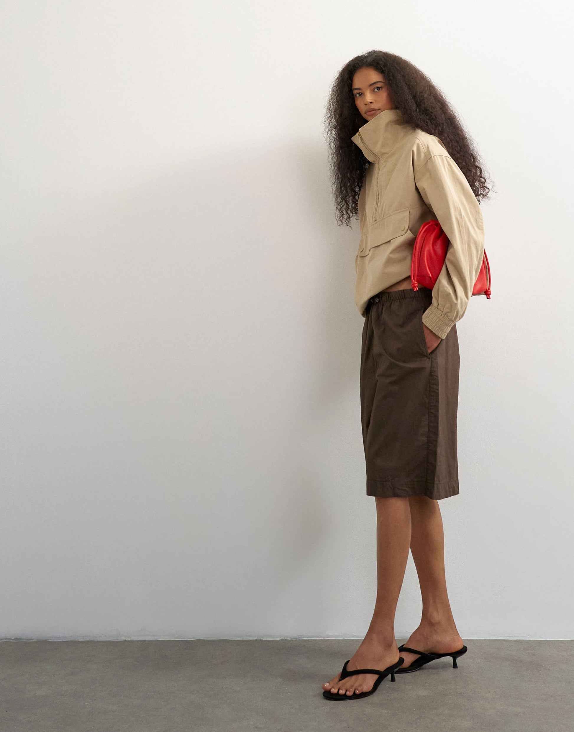 Topshop ripstop short with toggle detail in brown