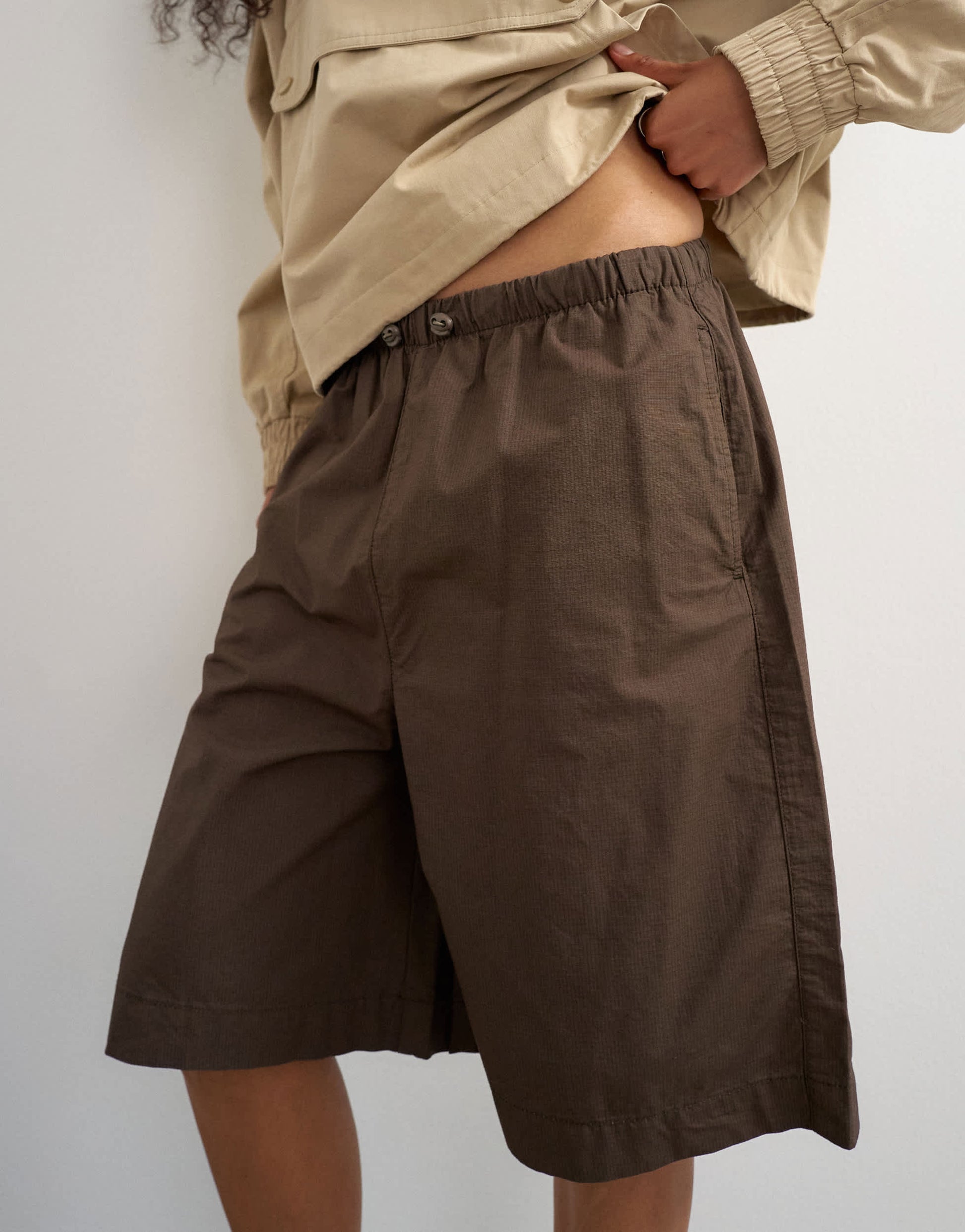 Topshop ripstop short with toggle detail in brown