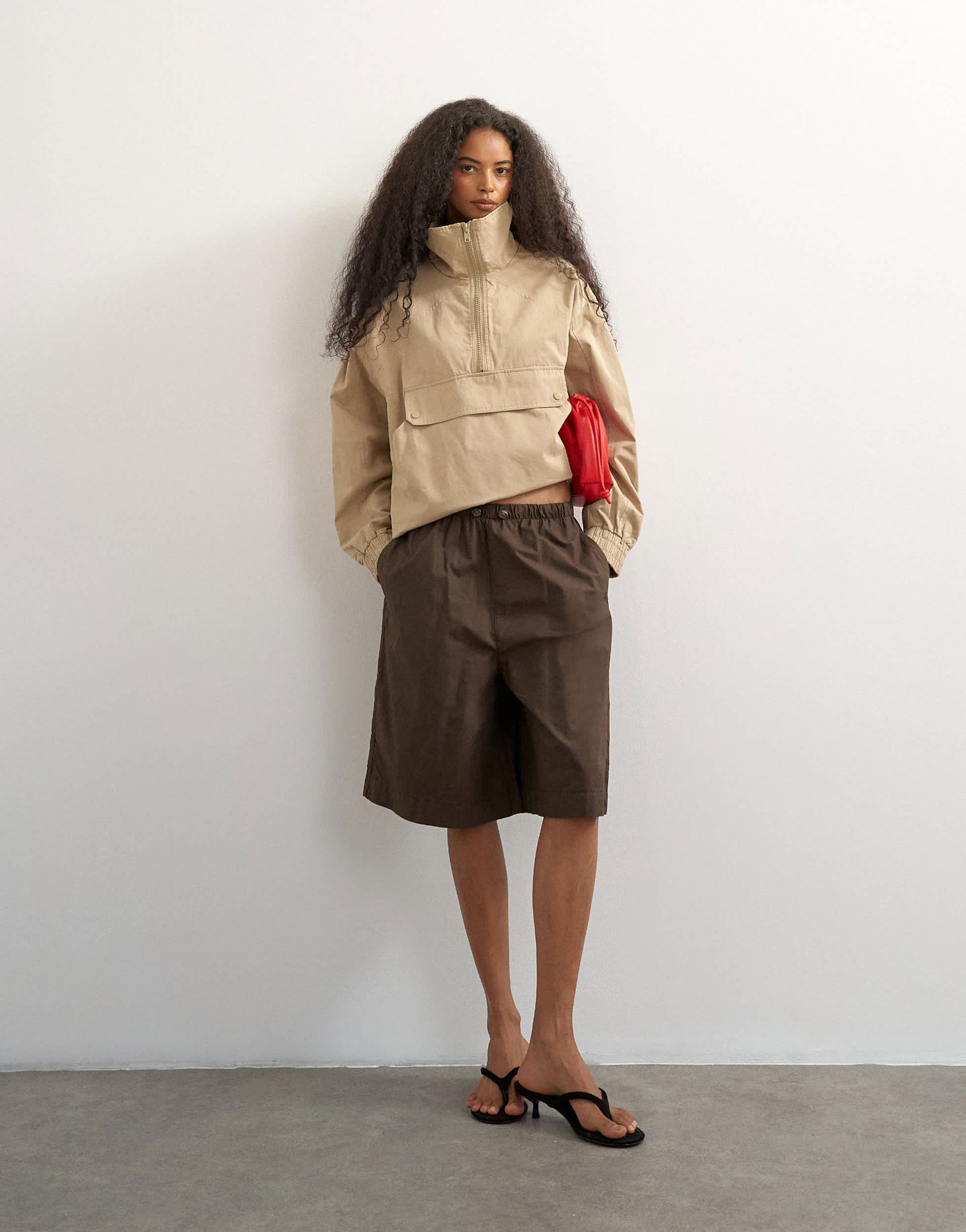 Topshop ripstop short with toggle detail in brown