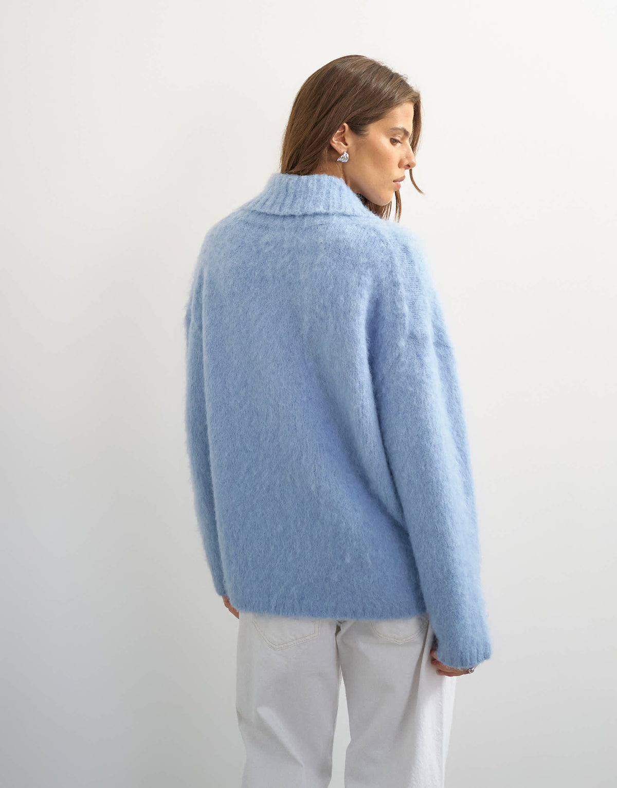 Topshop knitted shawl collar jumper with wool in blue