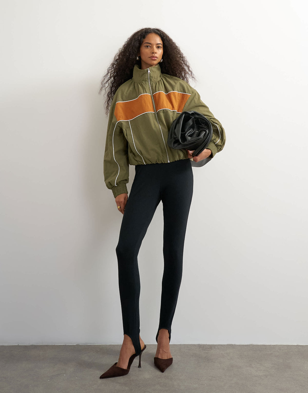 Topshop contrast piping track jacket in khaki