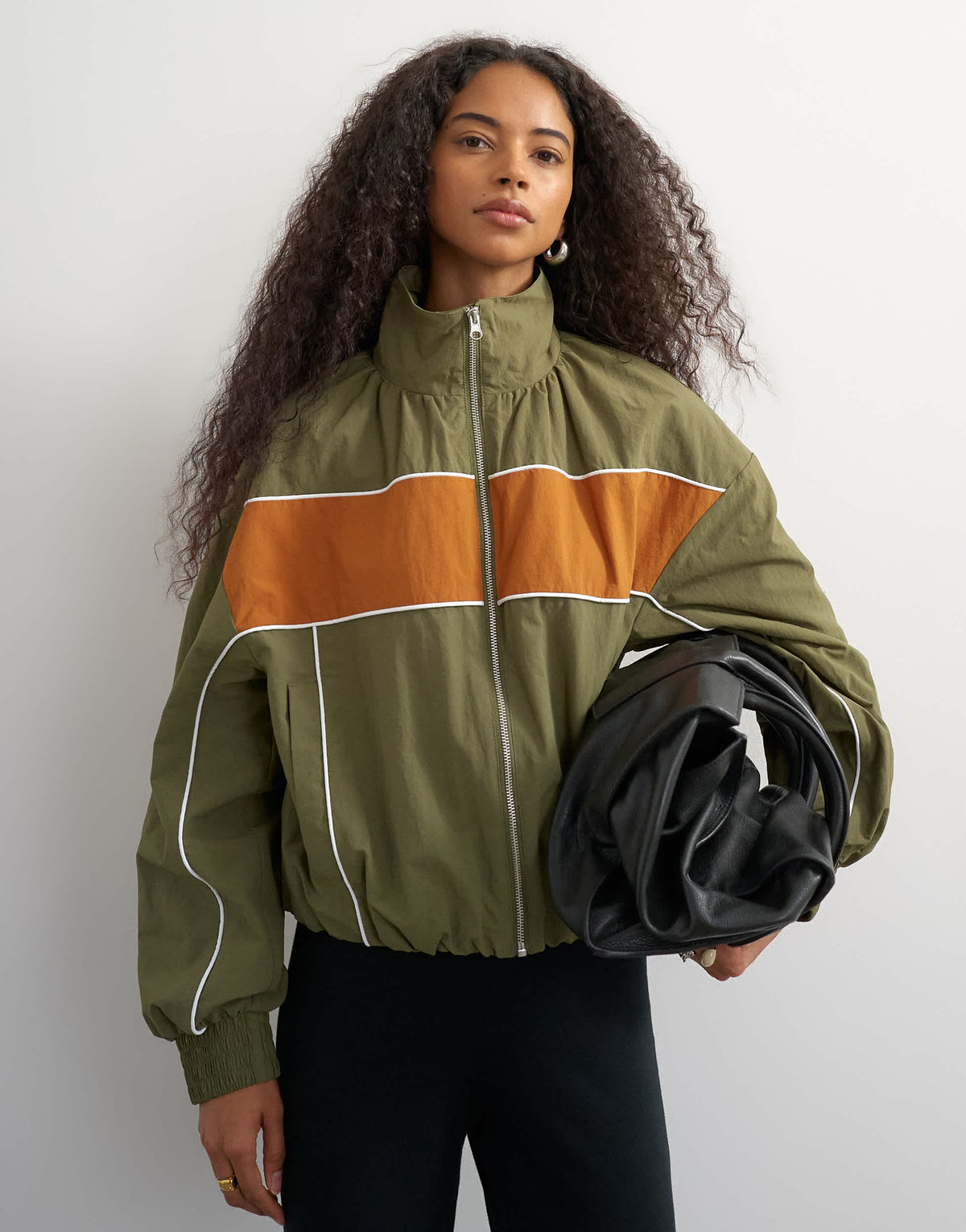 Topshop contrast piping track jacket in khaki