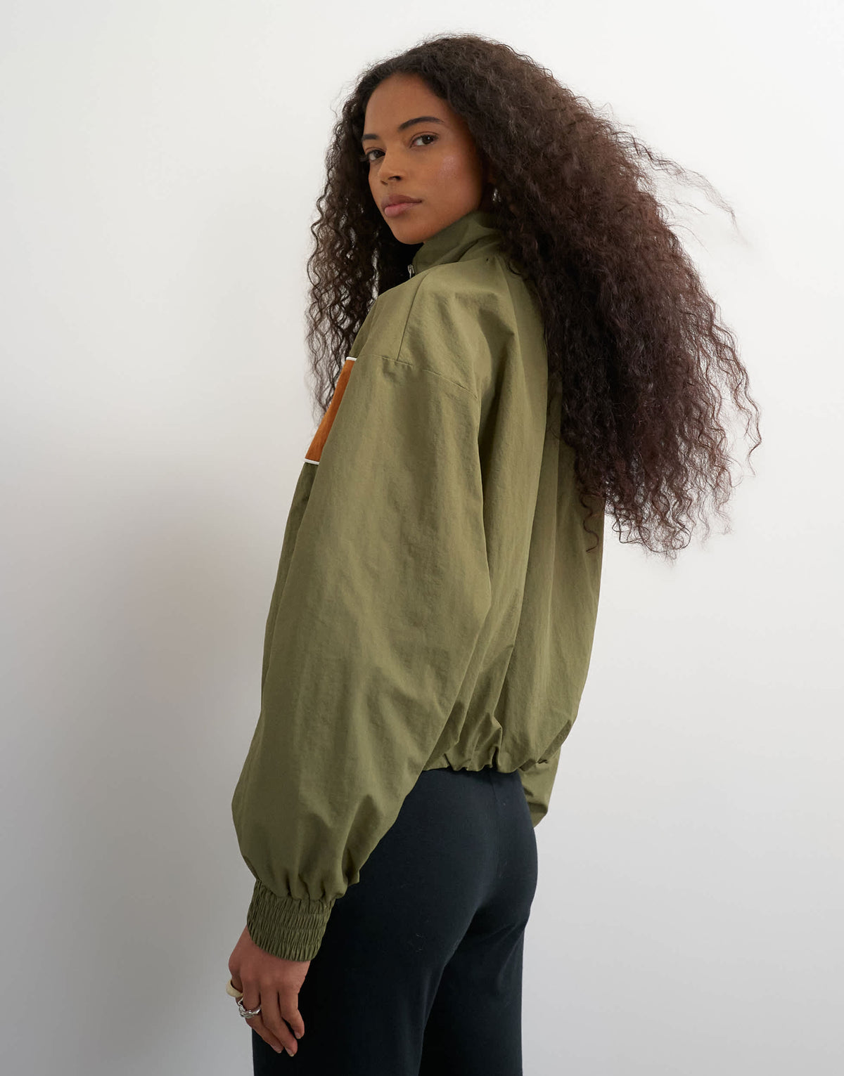 Topshop contrast piping track jacket in khaki
