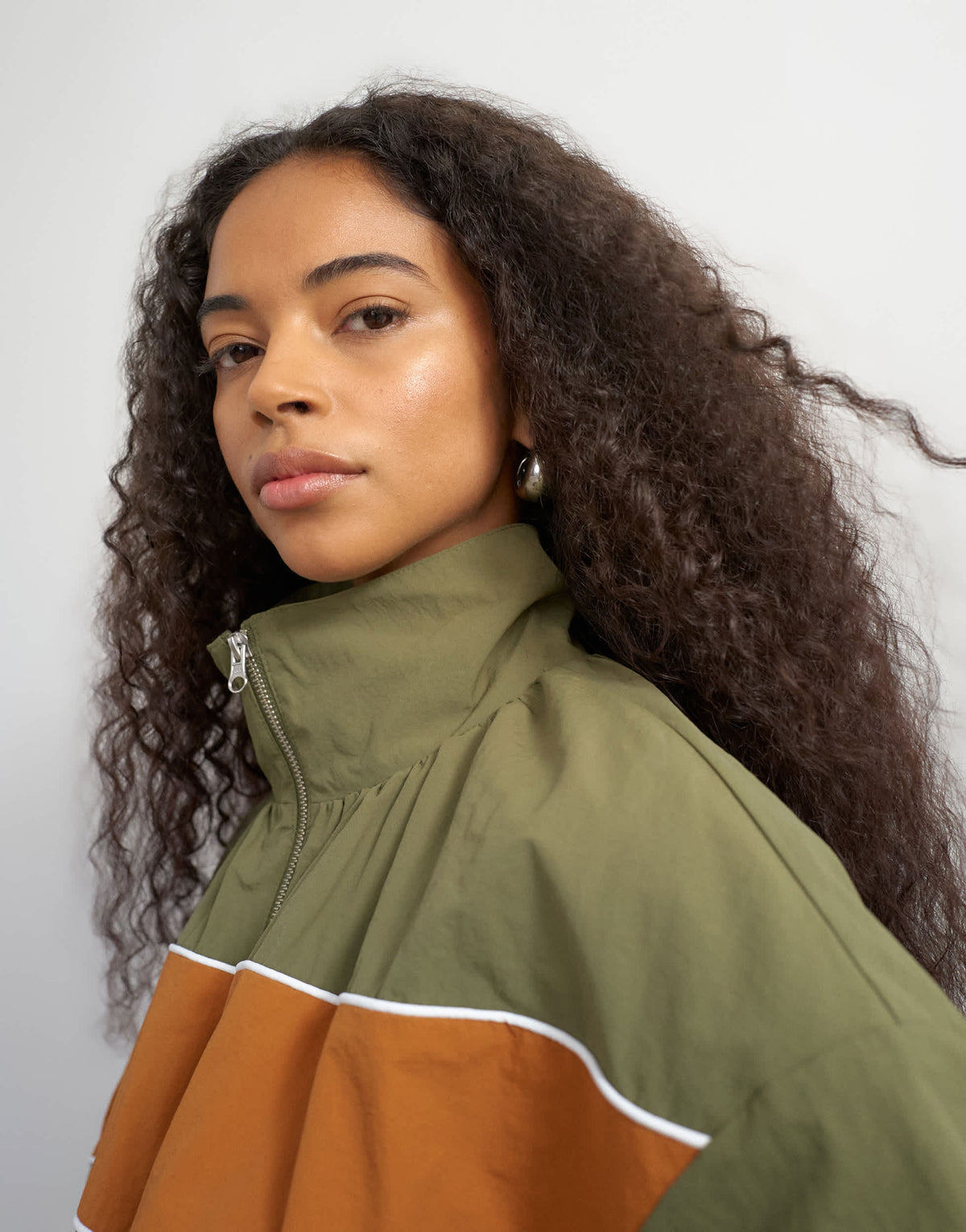 Topshop contrast piping track jacket in khaki