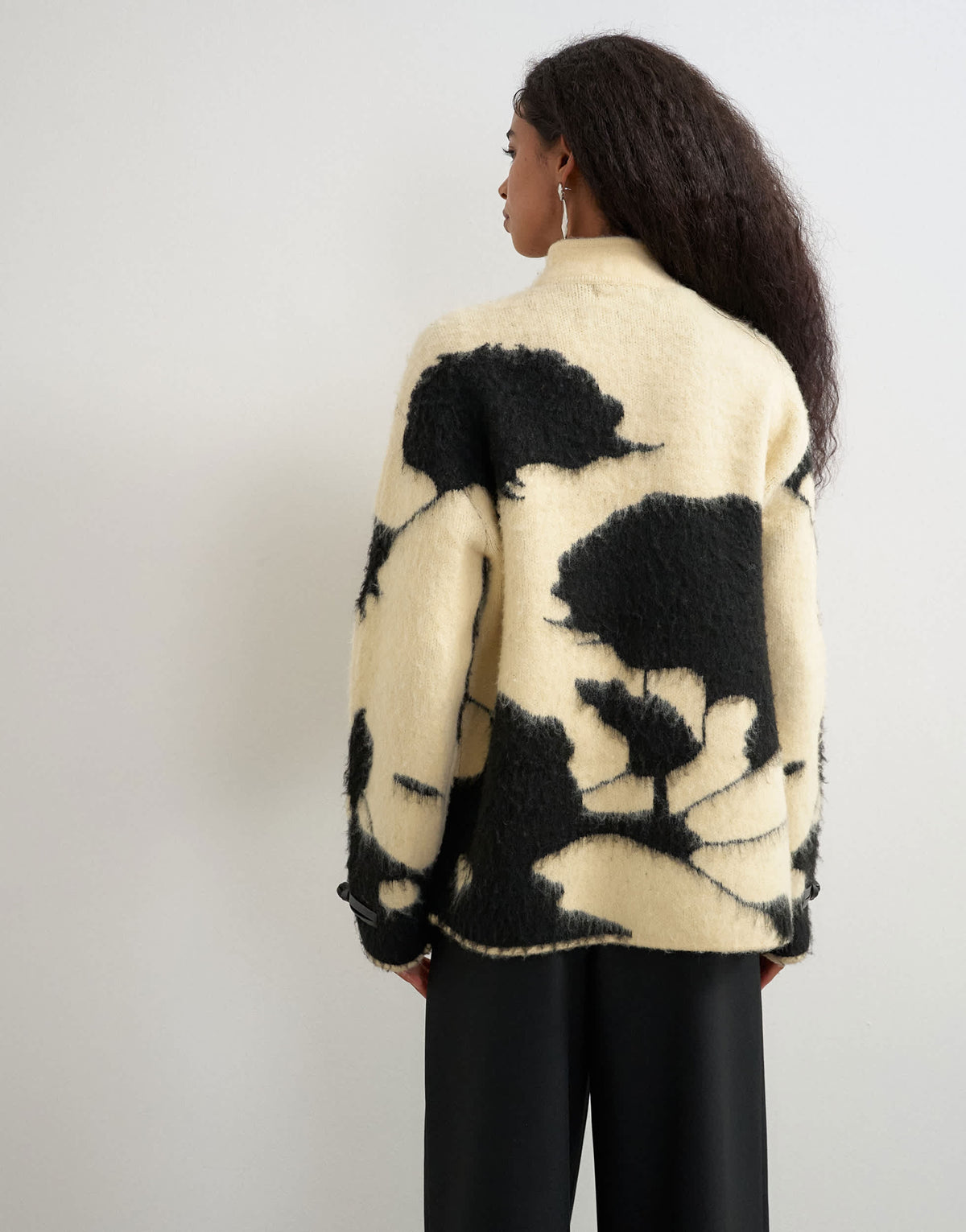 Topshop knitted patterned frogging detail jacket in black and white
