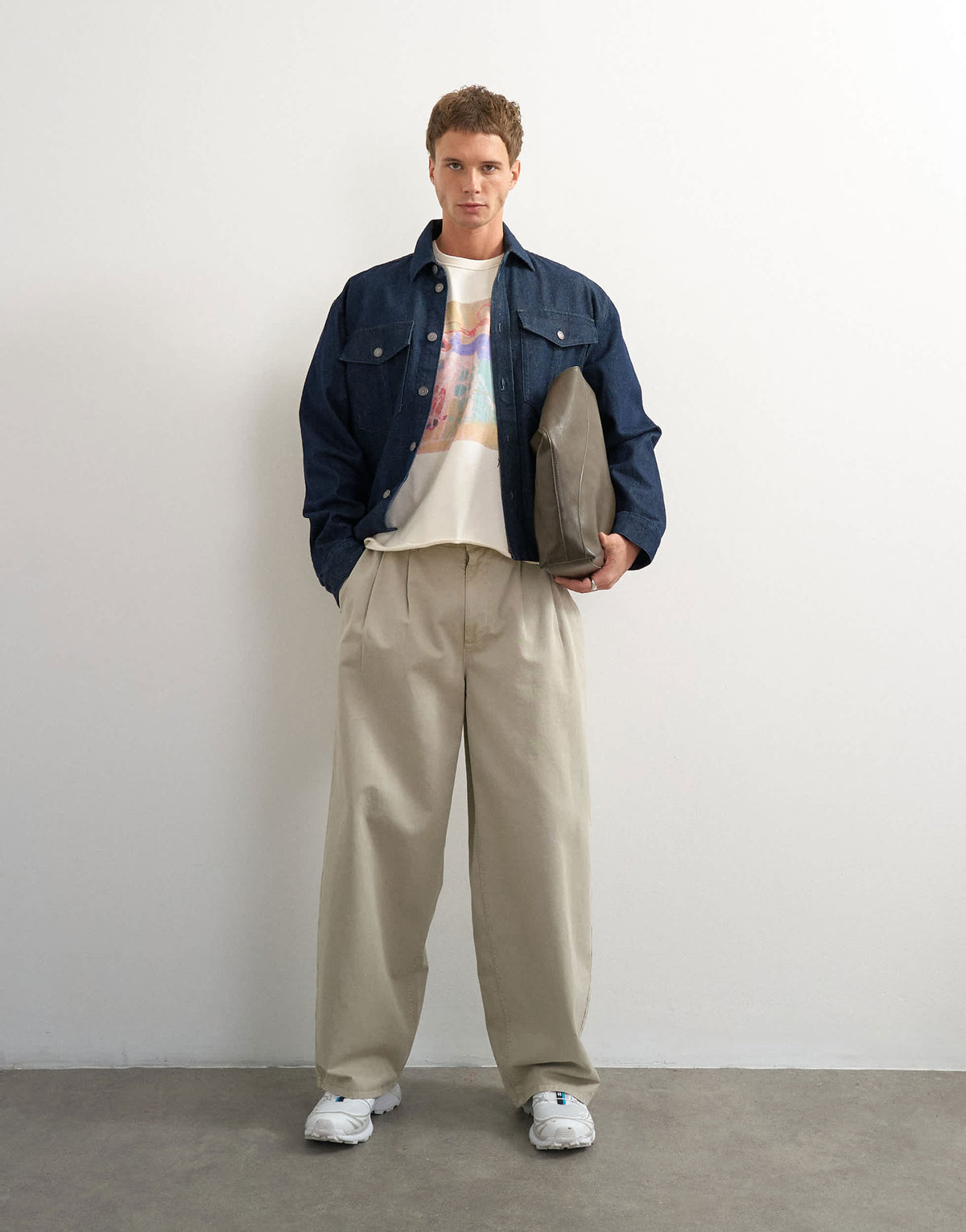 Topman x Akilah boxy fit crop abstract scenic graphic t-shirt with embroidery in ecru