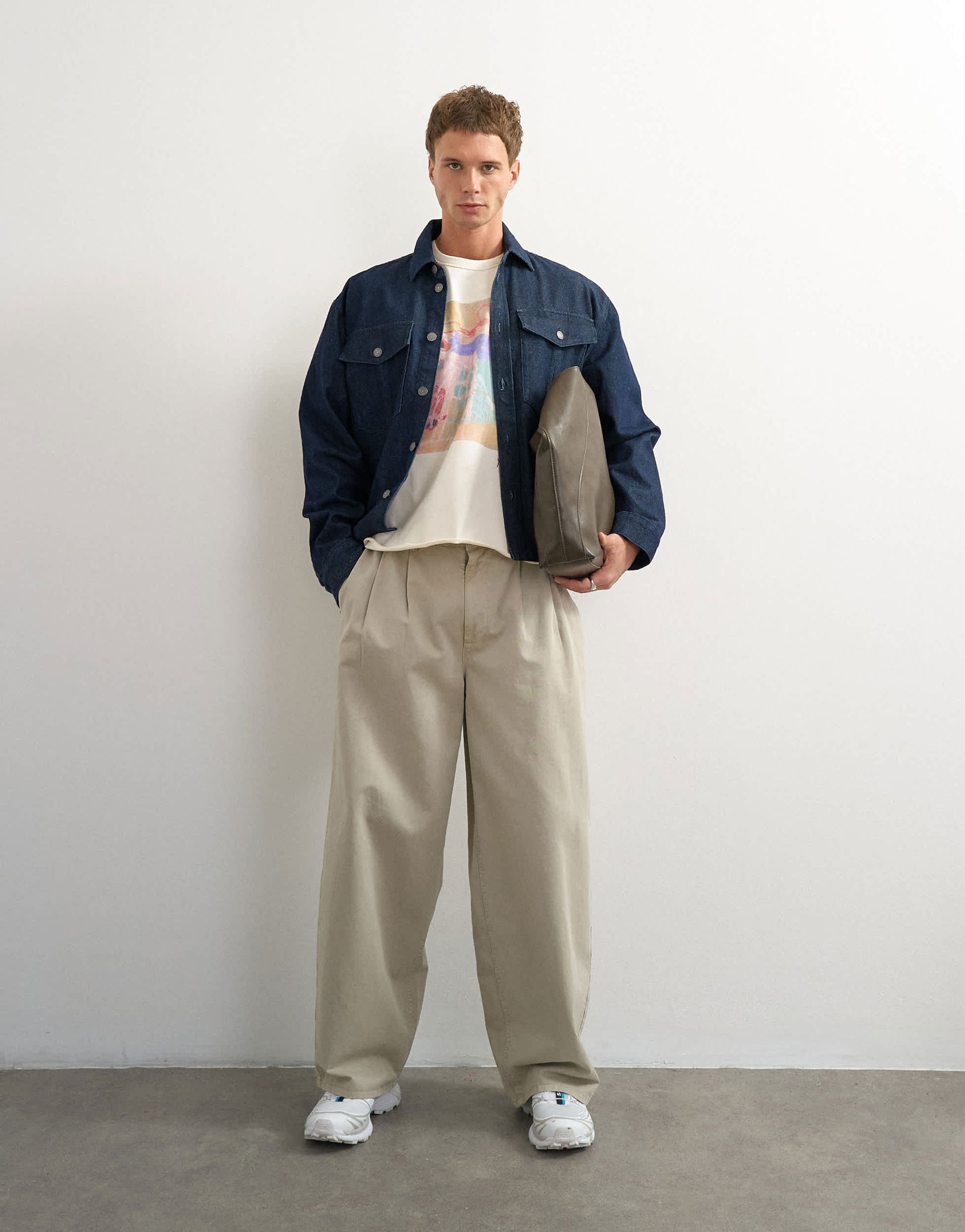 Topman x Akilah boxy fit crop abstract scenic graphic t-shirt with embroidery in ecru