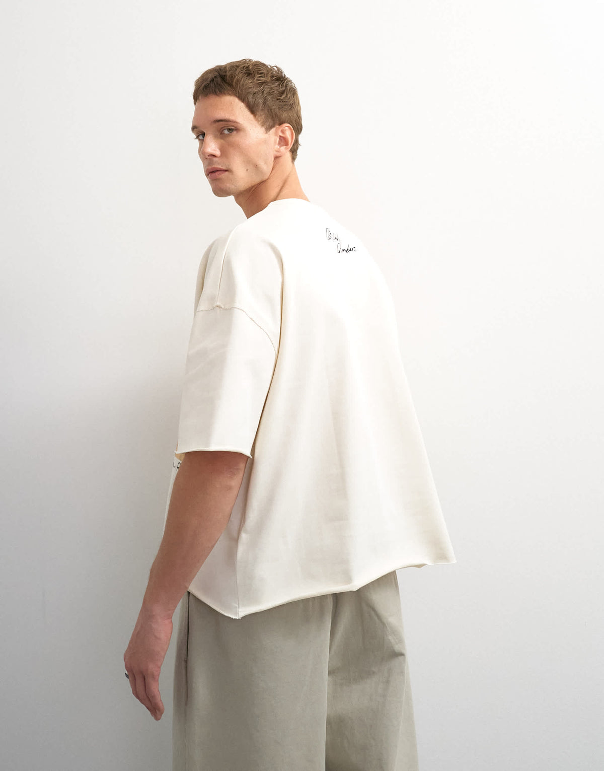 Topman x Akilah boxy fit crop abstract scenic graphic t-shirt with embroidery in ecru