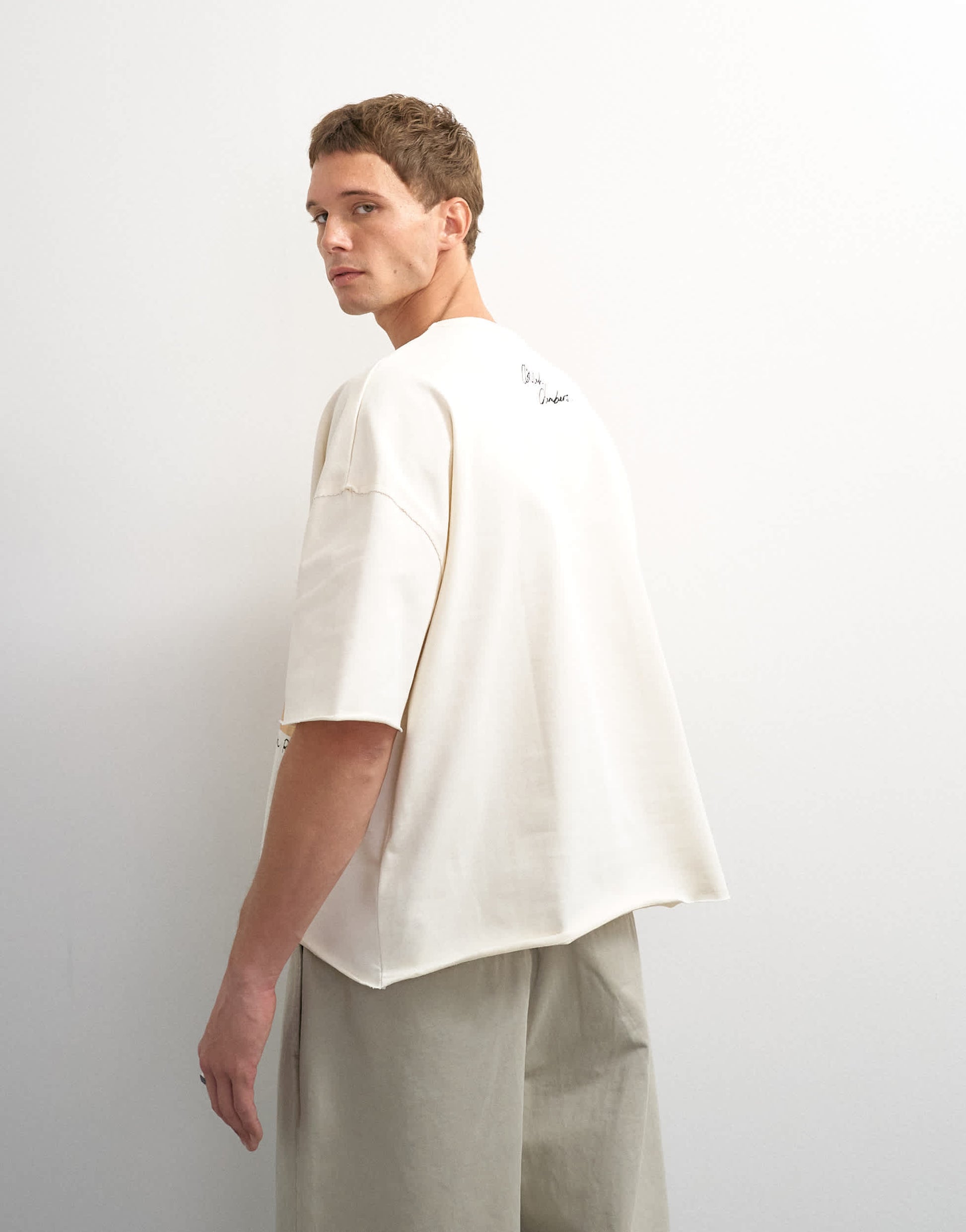Topman x Akilah boxy fit crop abstract scenic graphic t-shirt with embroidery in ecru