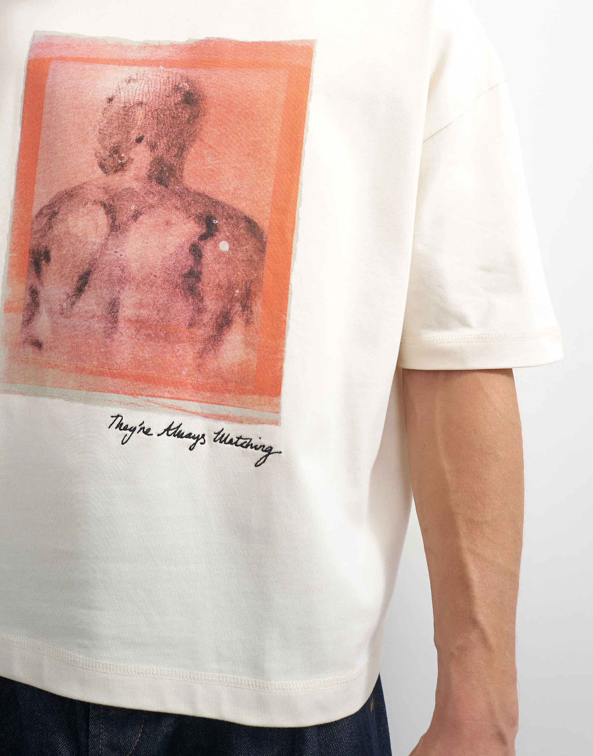 Topman x Paul Majek boxy fit crop abstract portrait graphic t-shirt with embroidery in ecru