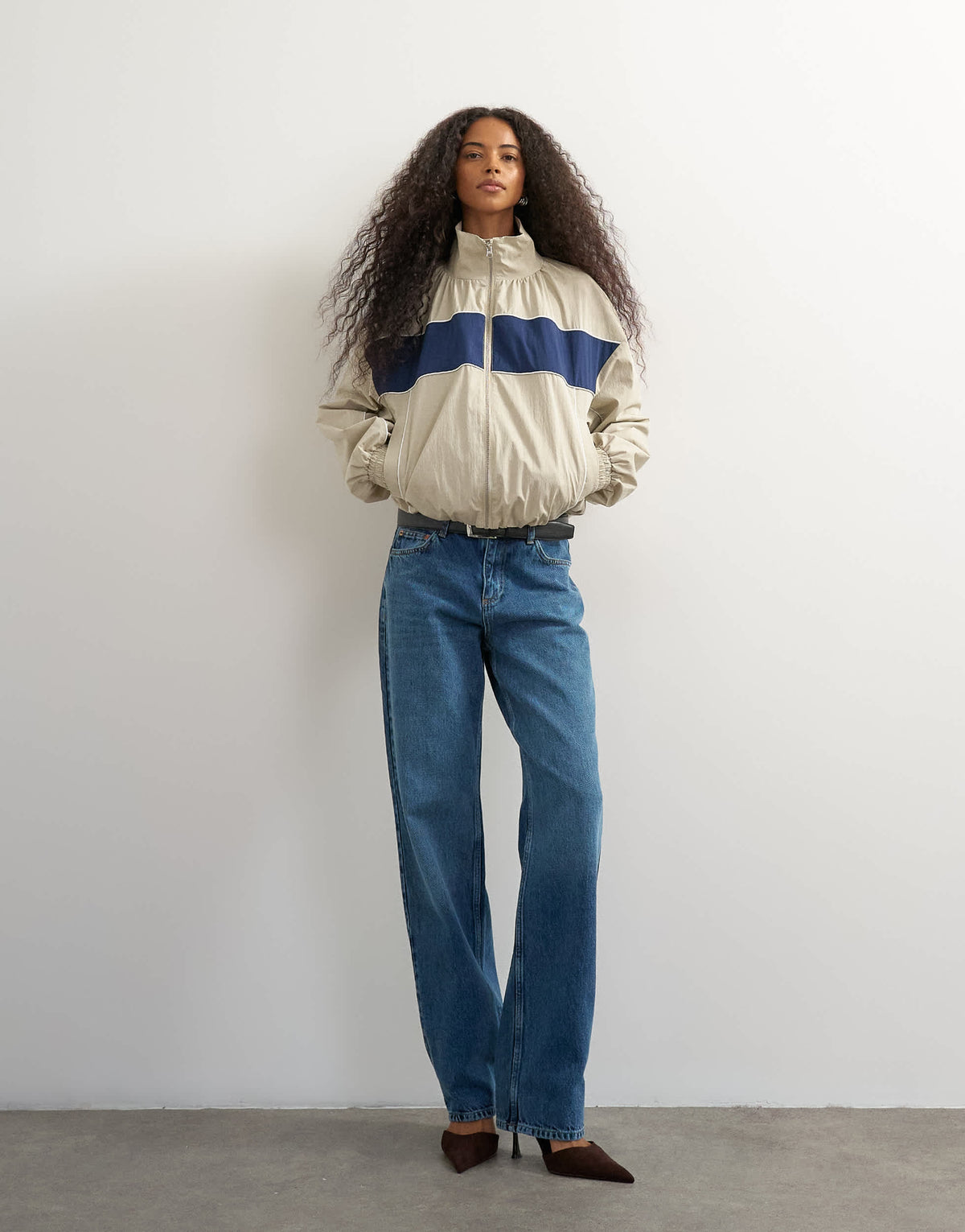 Topshop contrast piping track jacket in cream