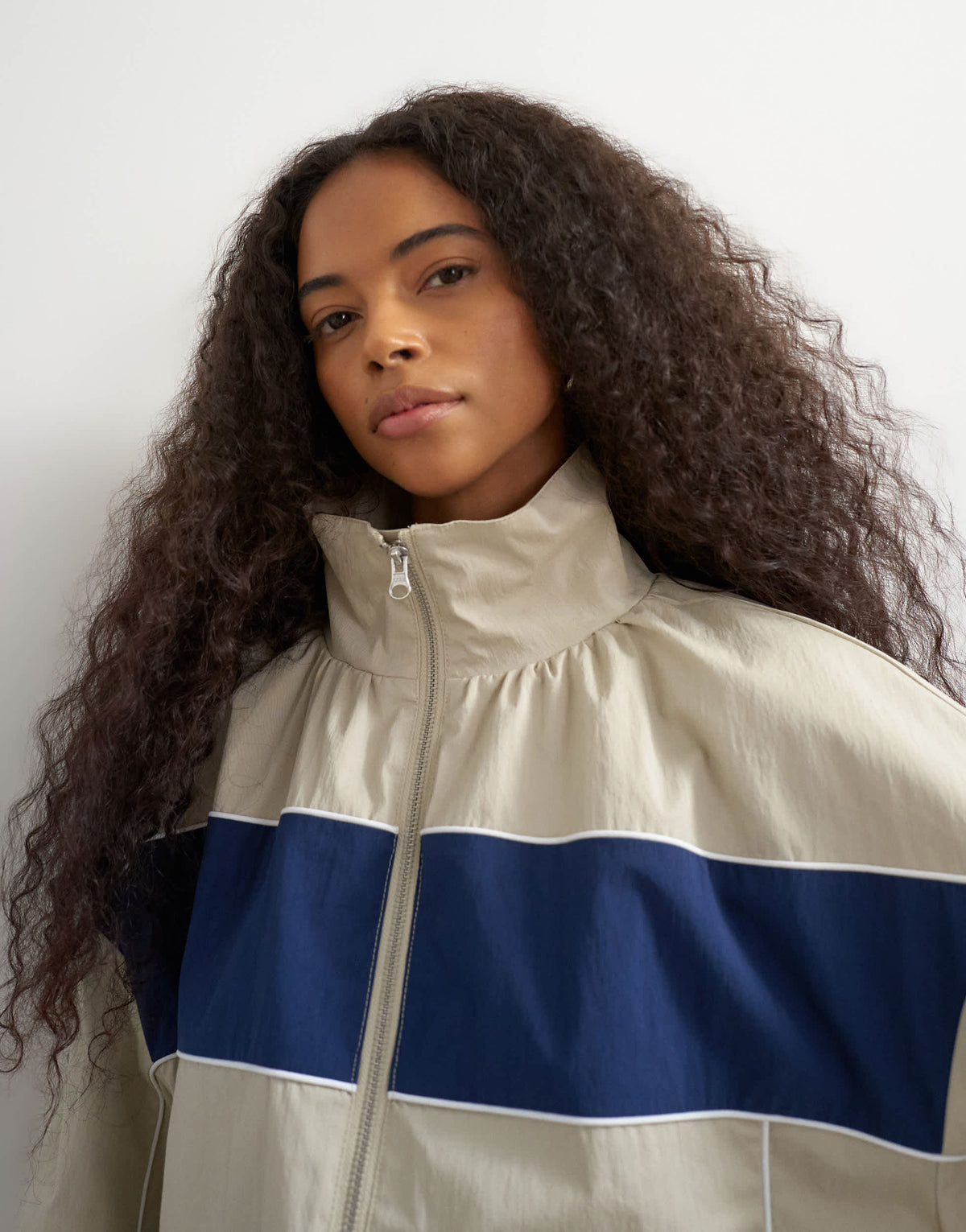 Topshop contrast piping track jacket in cream