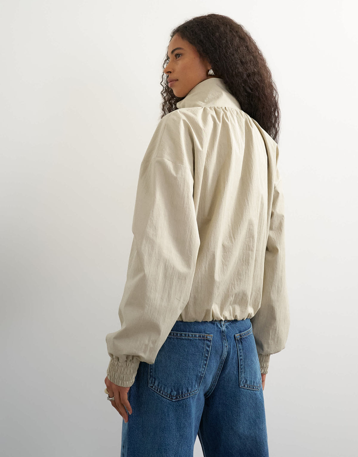 Topshop contrast piping track jacket in cream