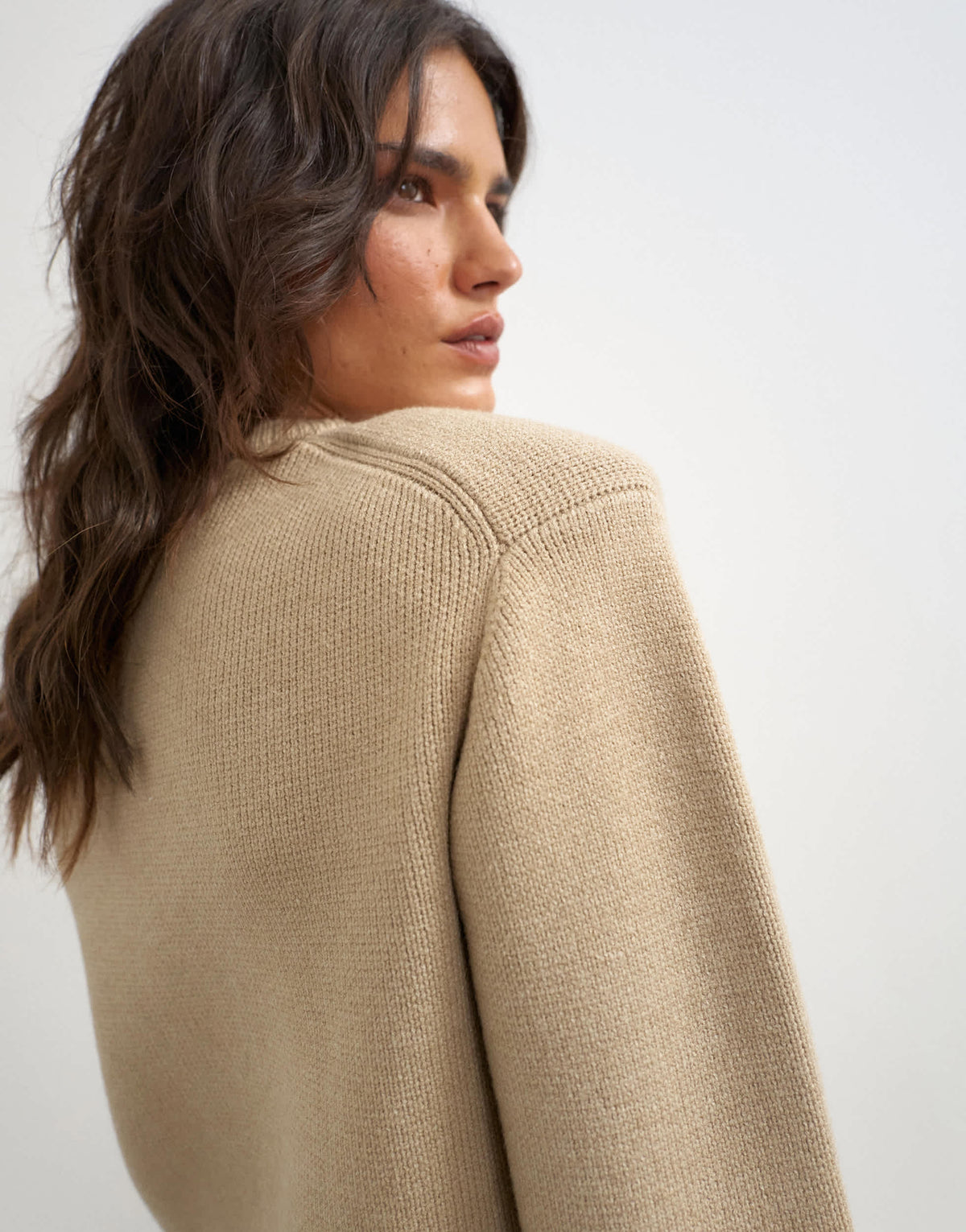 Topshop knitted all needle shoulder padded jumper in oat