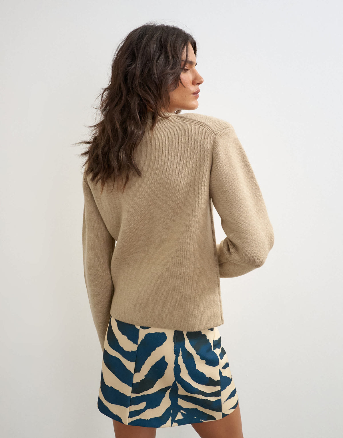 Topshop knitted all needle shoulder padded jumper in oat