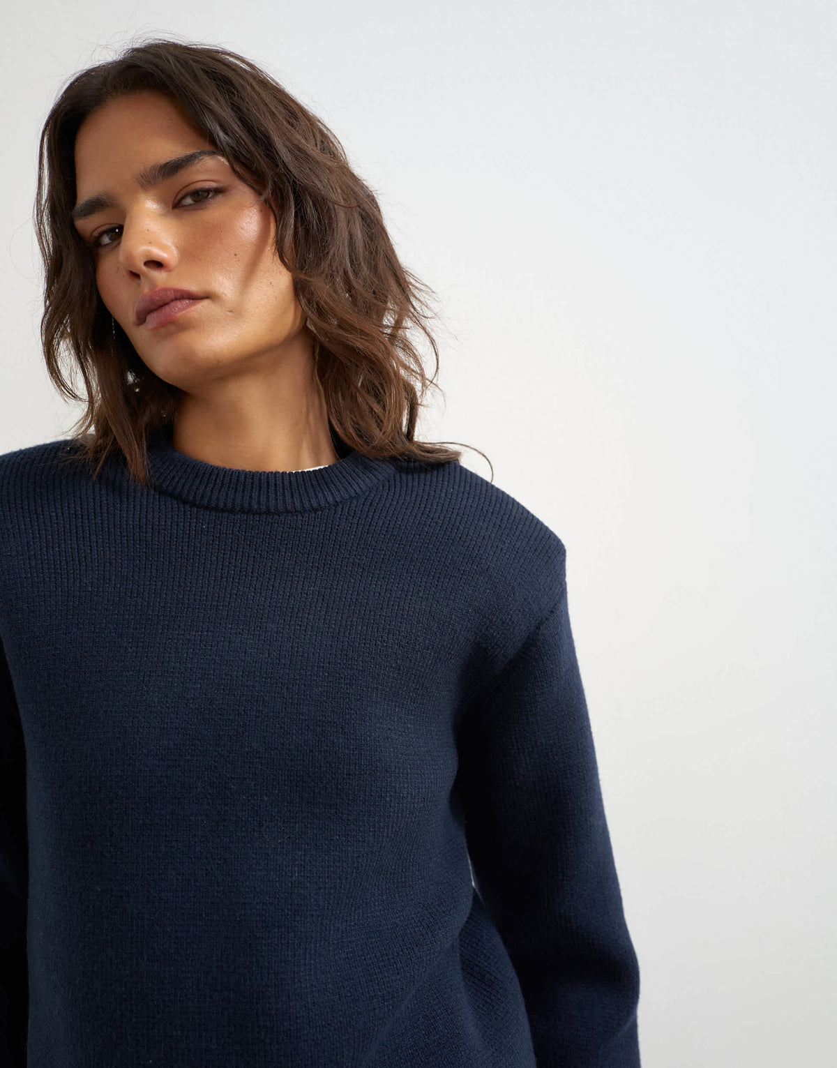 Topshop knitted all needle shoulder padded jumper in navy