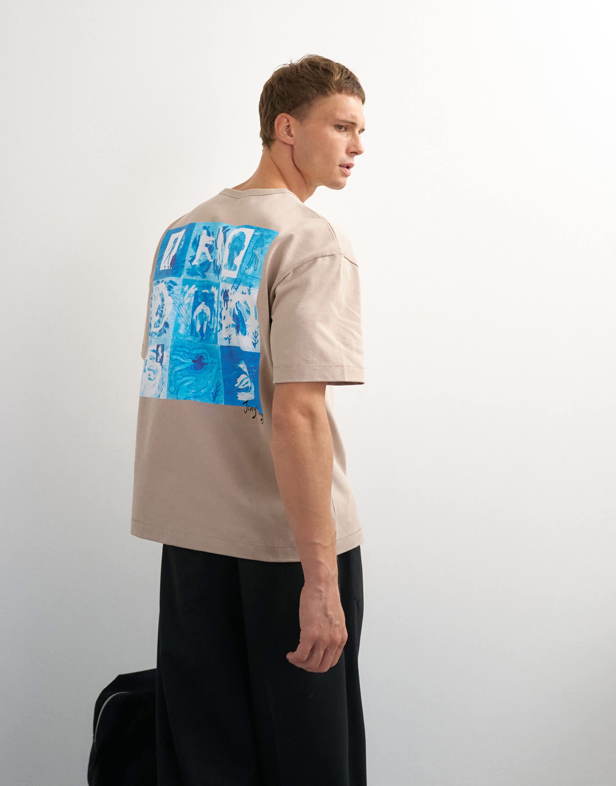 Topman x Jing relaxed front and back mosaic graphic t-shirt with embroidery in stone