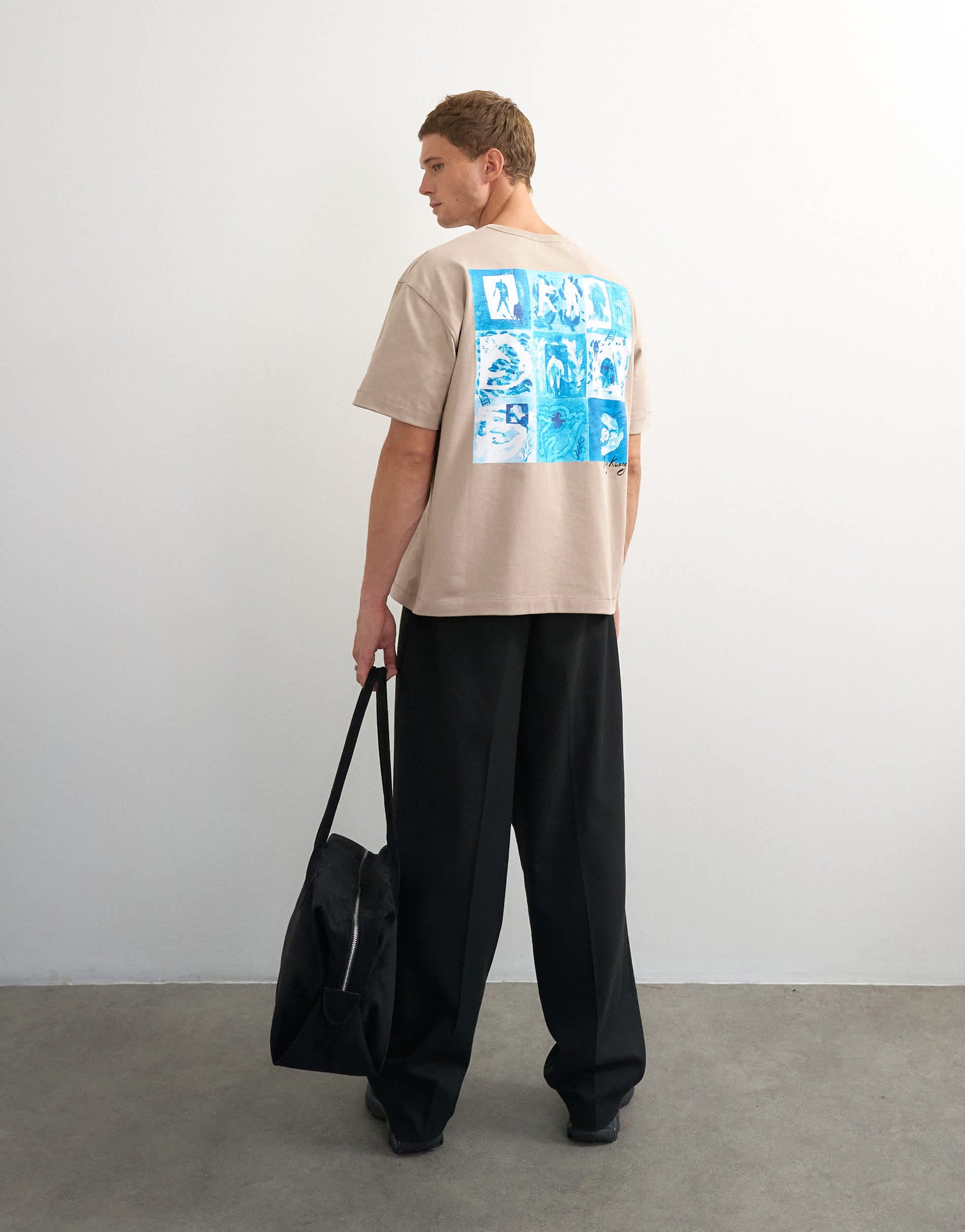 Topman x Jing relaxed front and back mosaic graphic t-shirt with embroidery in stone