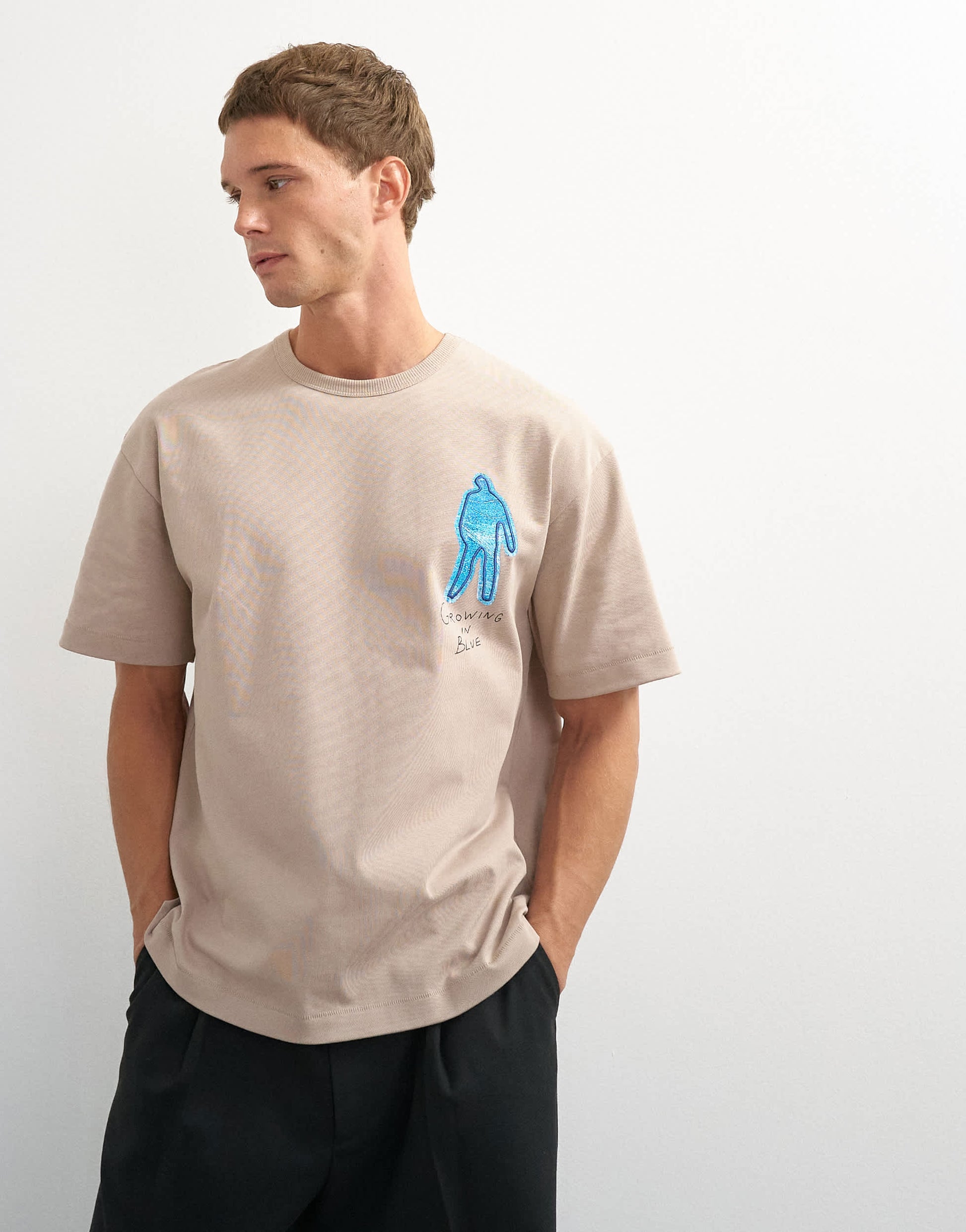 Topman x Jing relaxed front and back mosaic graphic t-shirt with embroidery in stone