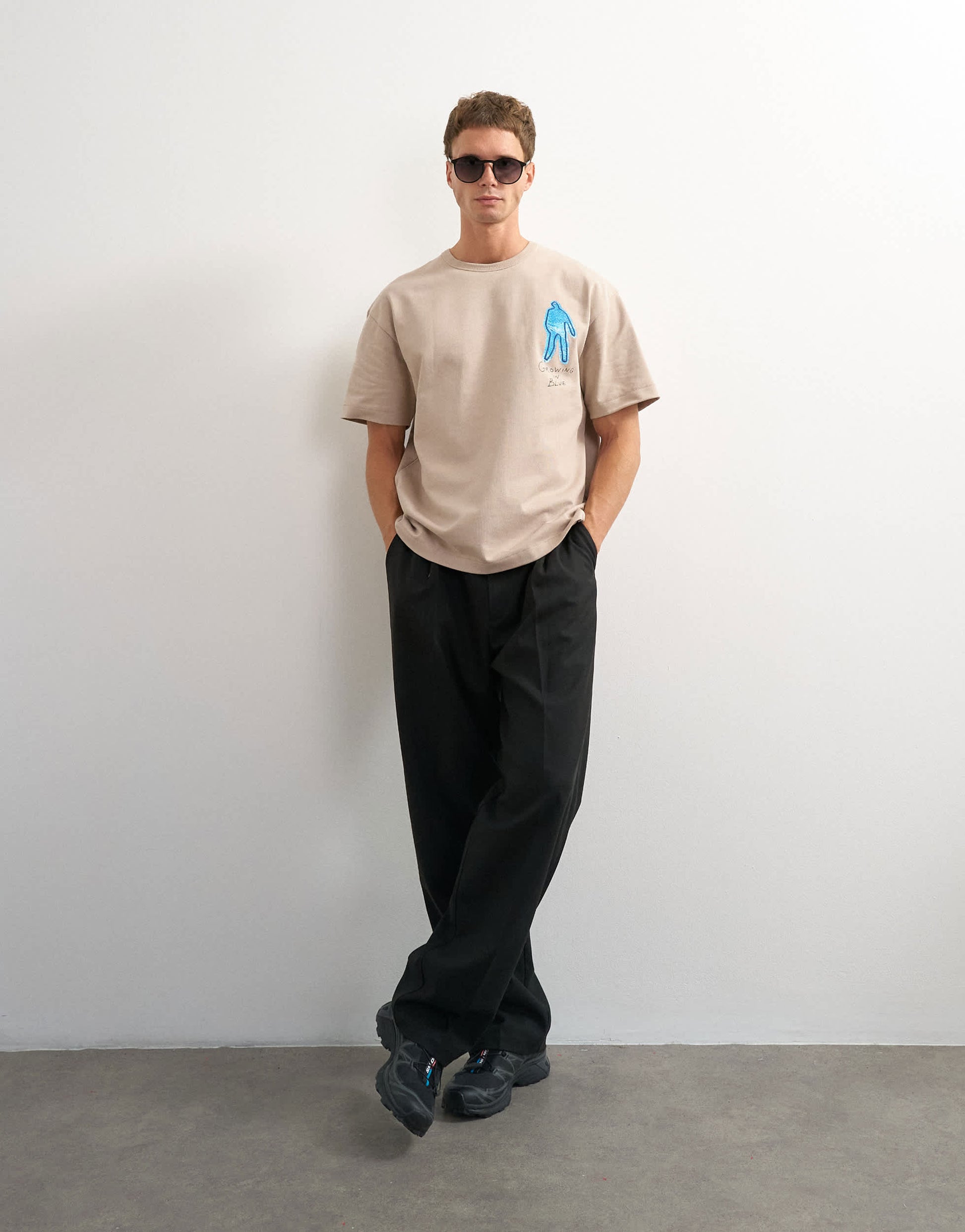 Topman x Jing relaxed front and back mosaic graphic t-shirt with embroidery in stone