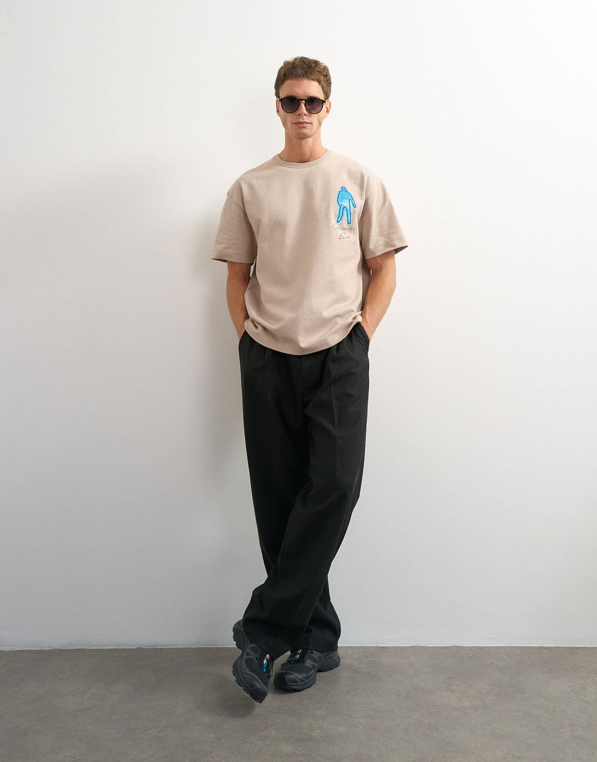 Topman x Jing relaxed front and back mosaic graphic t-shirt with embroidery in stone