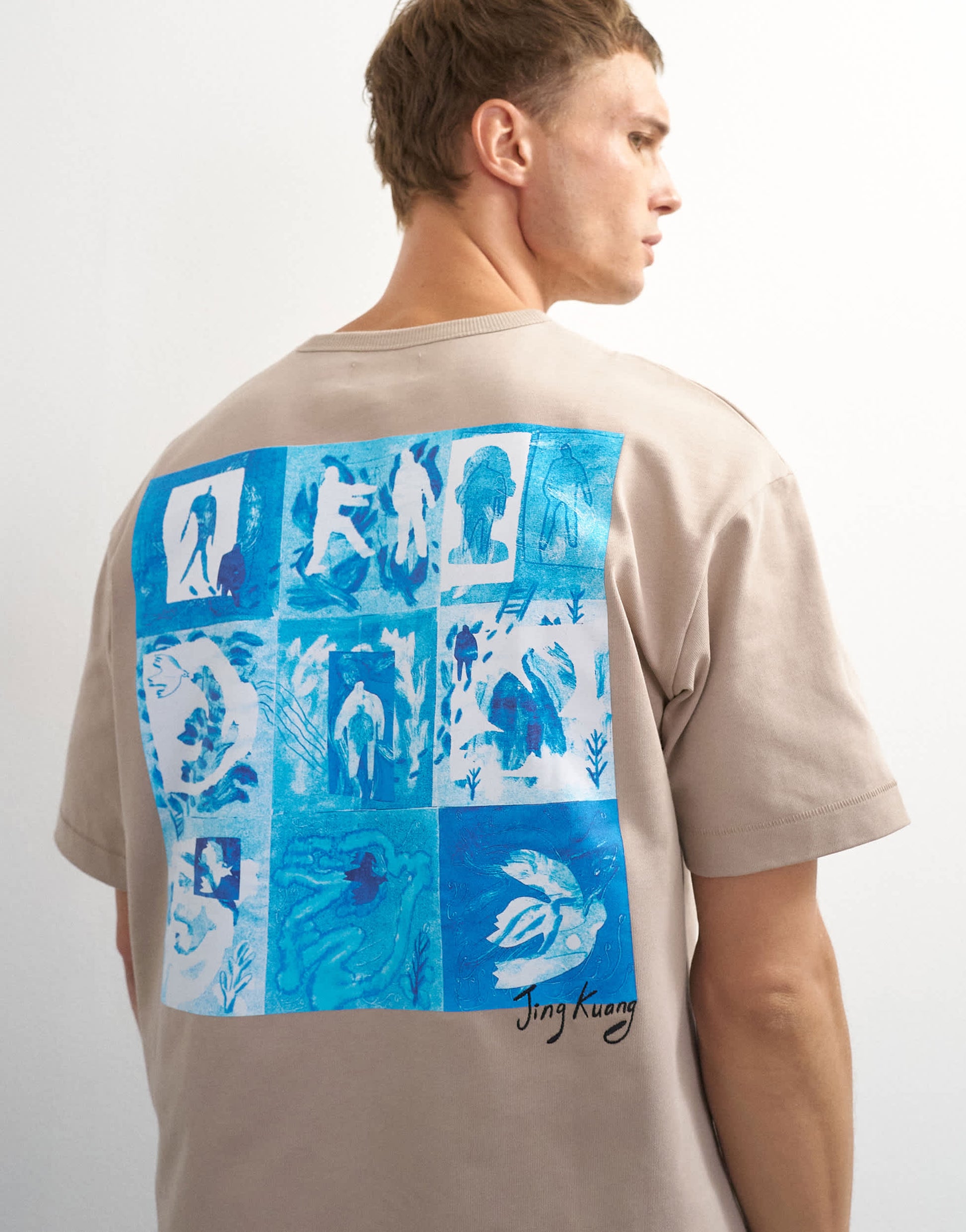 Topman x Jing relaxed front and back mosaic graphic t-shirt with embroidery in stone