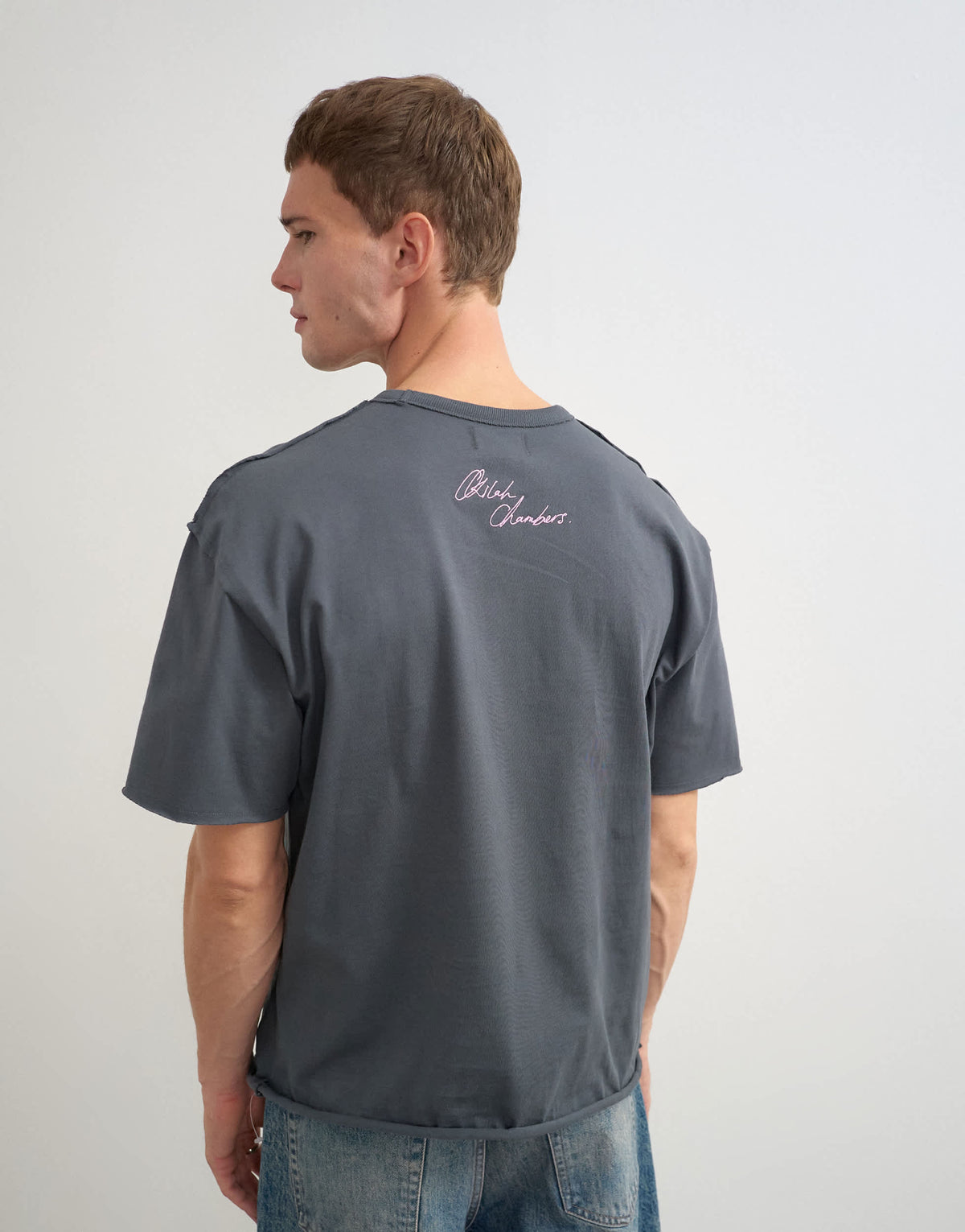 Topman x Akilah relaxed fit abstract portrait graphic t-shirt with embroidery in charcoal