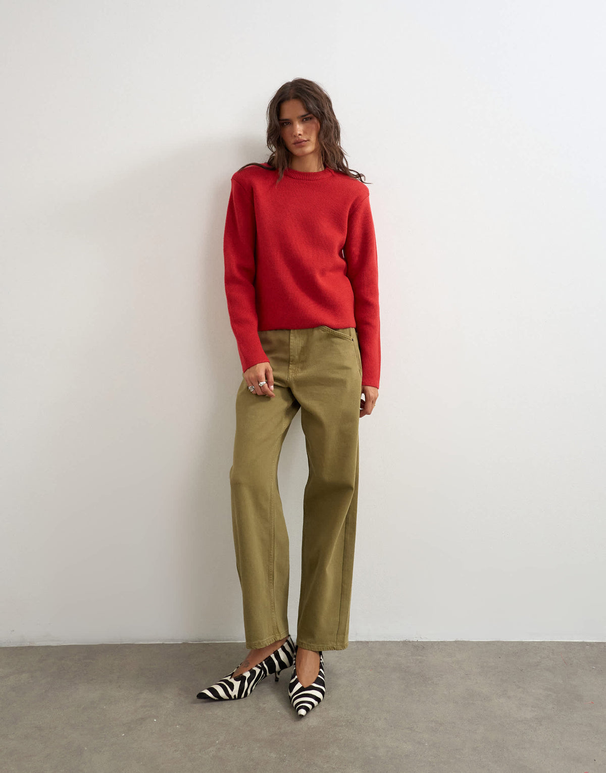 Topshop knitted all needle shoulder padded jumper in red