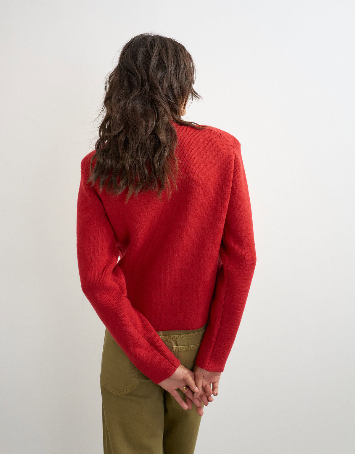 Topshop knitted all needle shoulder padded jumper in red