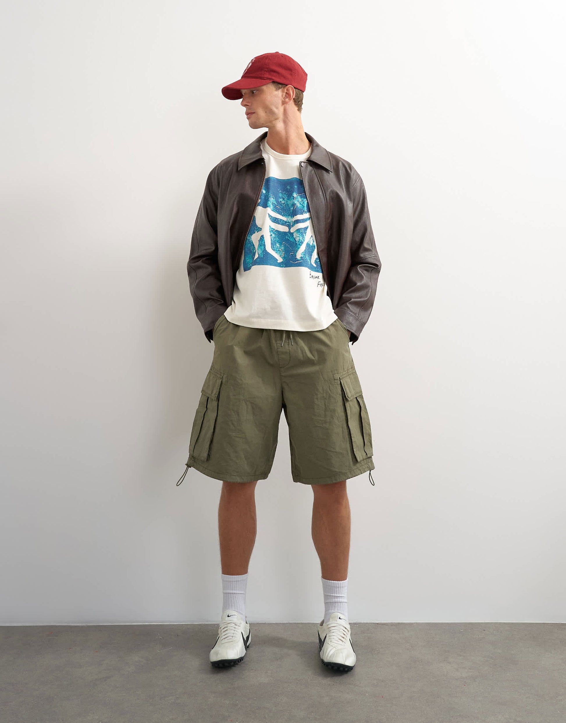 Topman x Jing boxy fit crop abstract breaking free graphic t-shirt with embroidery in ecru