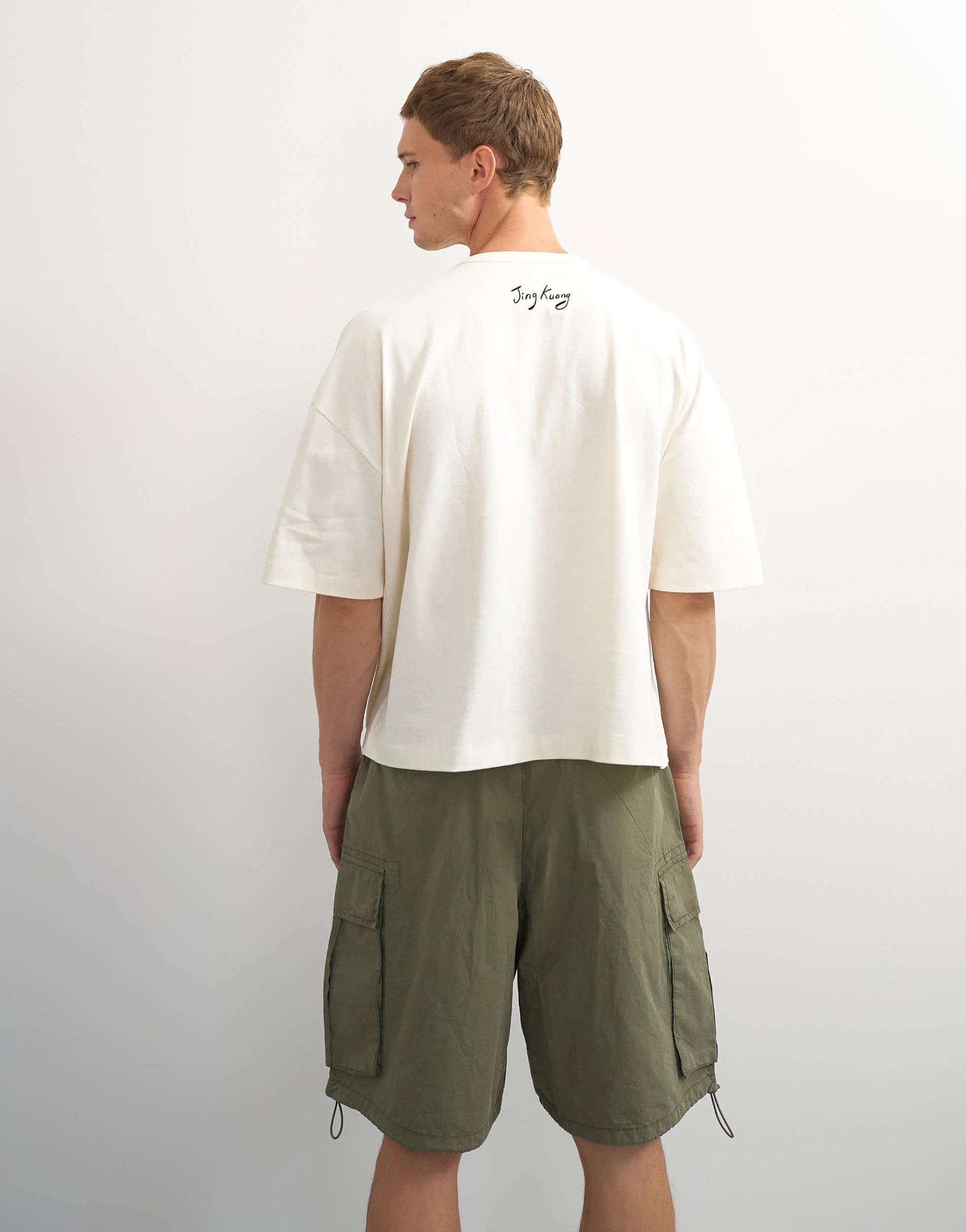 Topman x Jing boxy fit crop abstract breaking free graphic t-shirt with embroidery in ecru