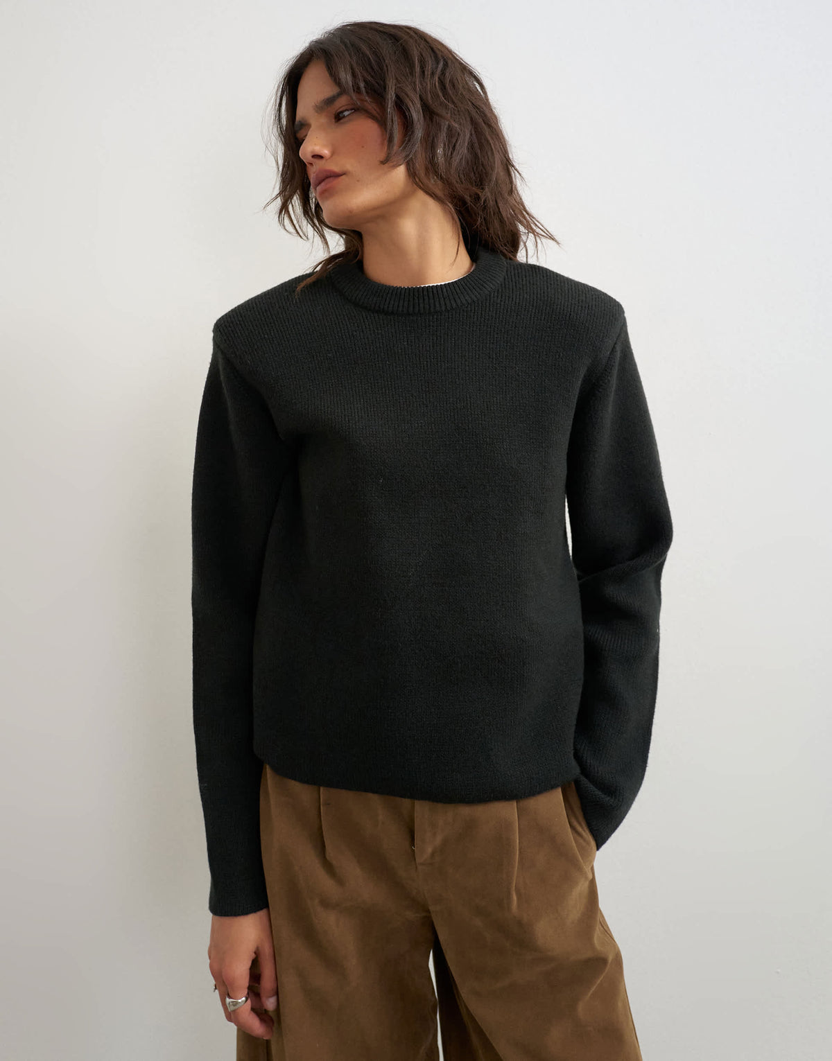 Topshop knitted all needle shoulder padded jumper in black