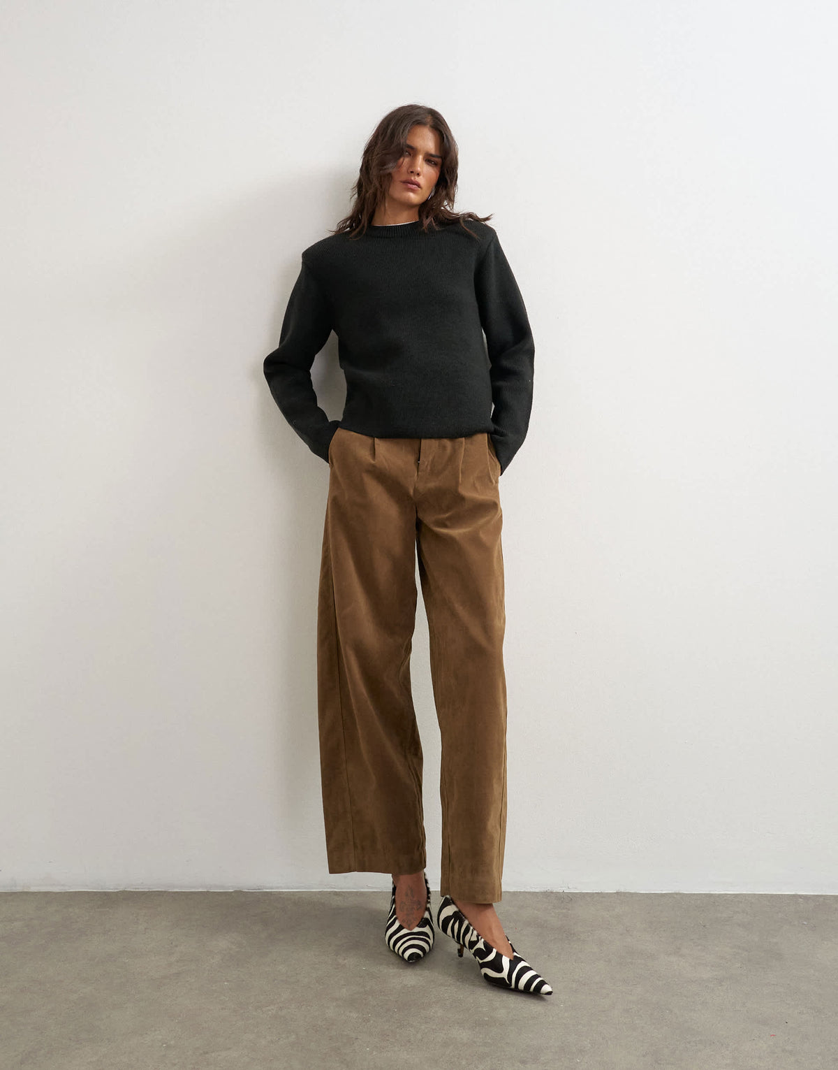 Topshop knitted all needle shoulder padded jumper in black