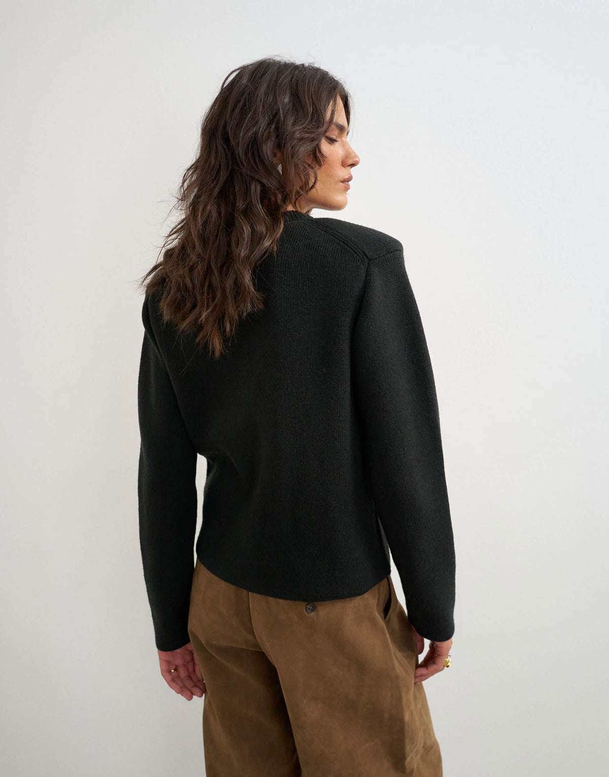 Topshop knitted all needle shoulder padded jumper in black